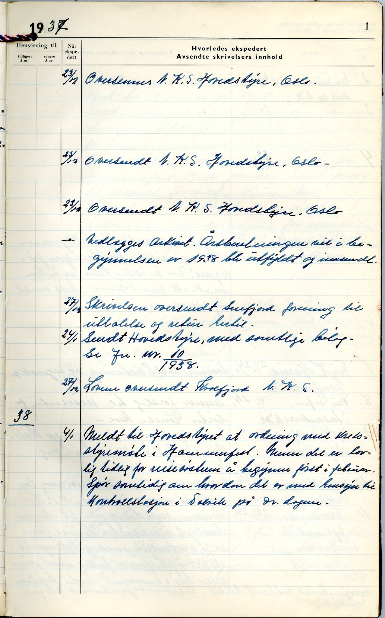 Norske Kvinners Sanitetsforening Finnmark , FMFB/A-1006/C/L0008: Journal for inn- og utgåtte brev, 1938-1944