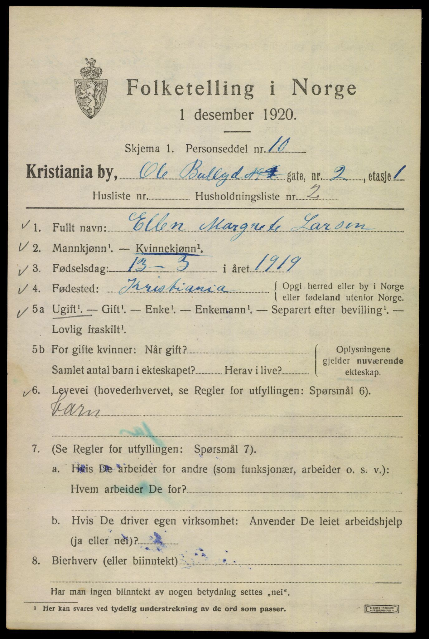 SAO, 1920 census for Kristiania, 1920, p. 432901