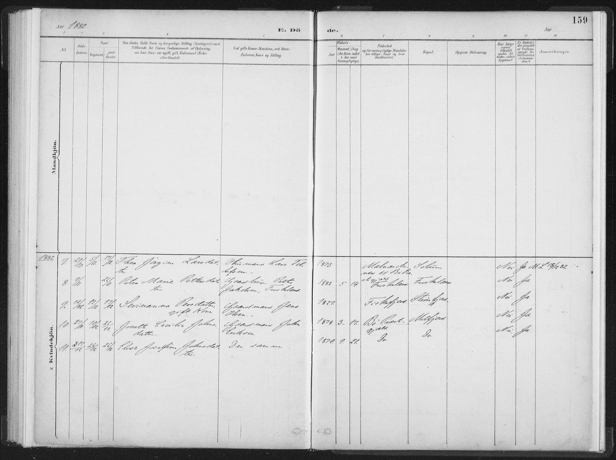 Ministerialprotokoller, klokkerbøker og fødselsregistre - Nordland, SAT/A-1459/890/L1286: Parish register (official) no. 890A01, 1882-1902, p. 159