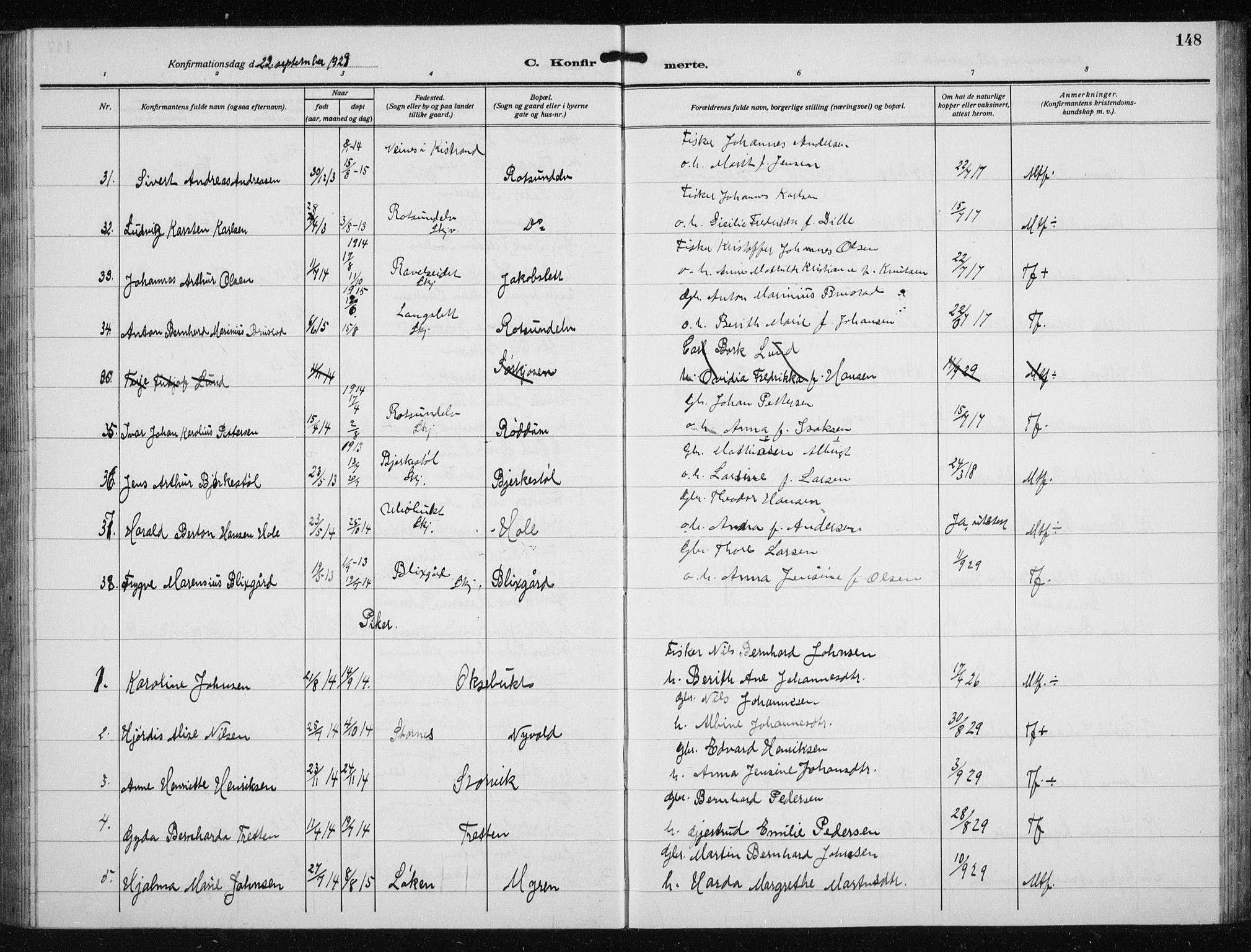 Skjervøy sokneprestkontor, AV/SATØ-S-1300/H/Ha/Hab/L0023klokker: Parish register (copy) no. 23, 1927-1943, p. 148