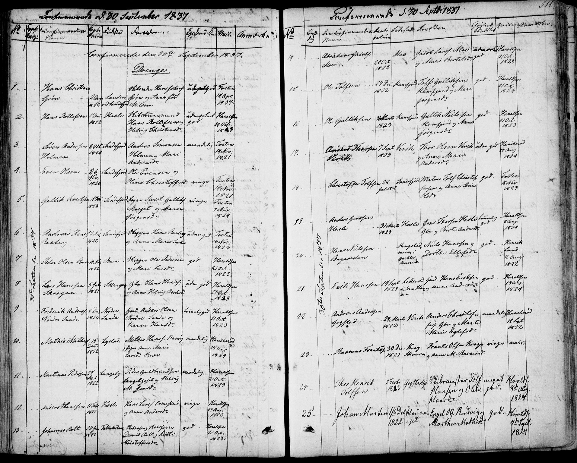 Sandar kirkebøker, AV/SAKO-A-243/F/Fa/L0005: Parish register (official) no. 5, 1832-1847, p. 510-511