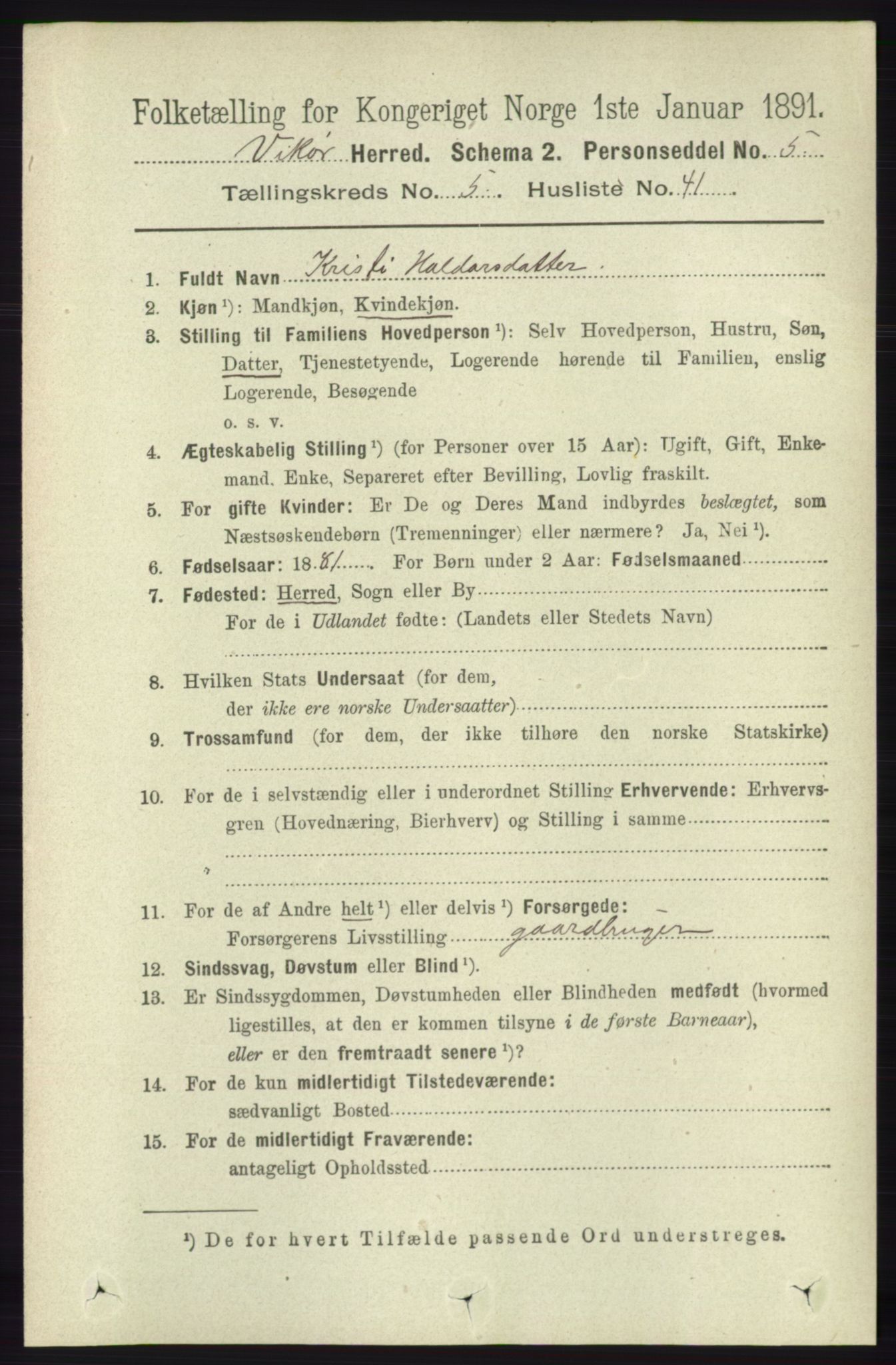 RA, 1891 census for 1238 Vikør, 1891, p. 1624