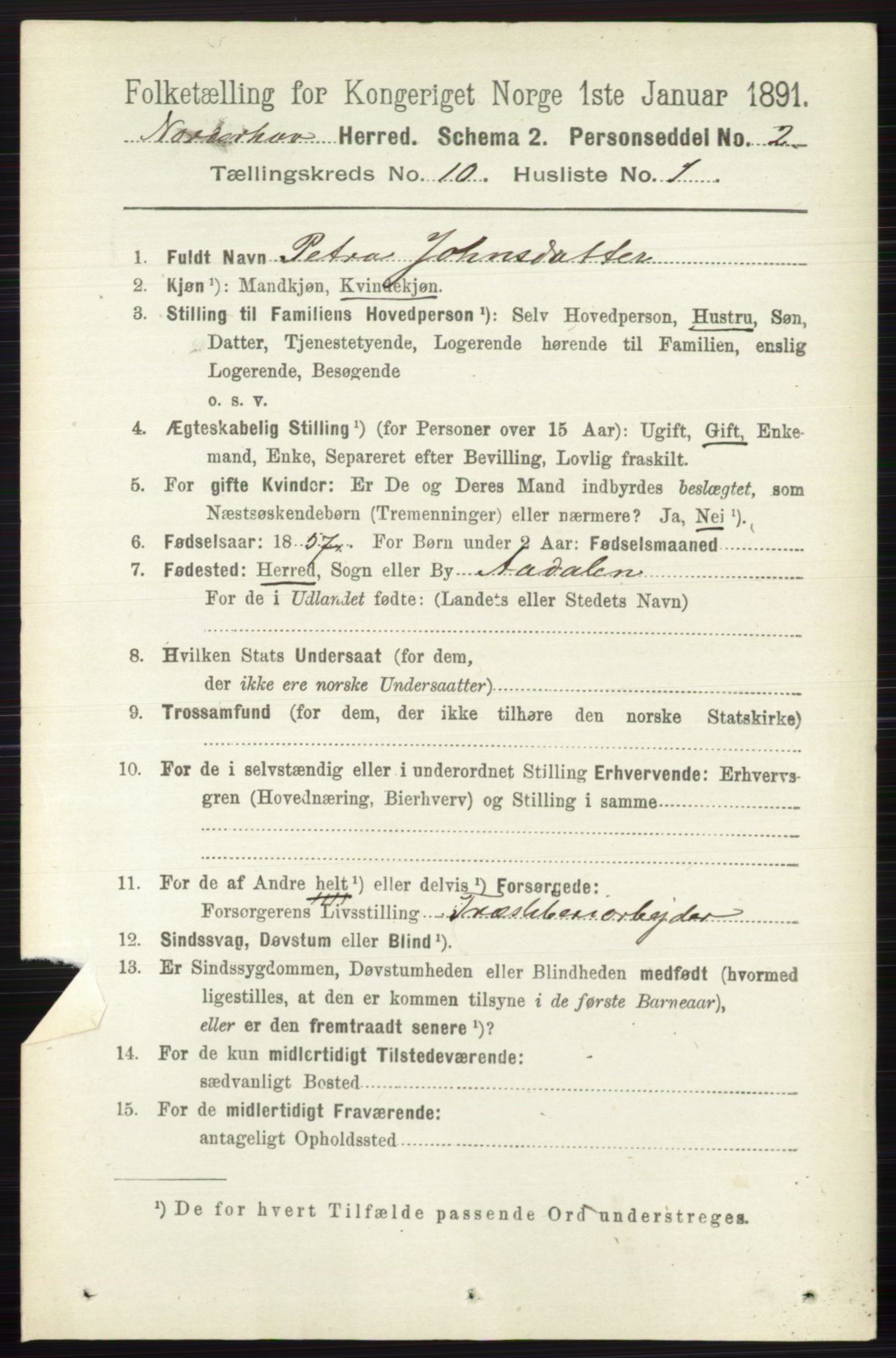 RA, 1891 census for 0613 Norderhov, 1891, p. 7514