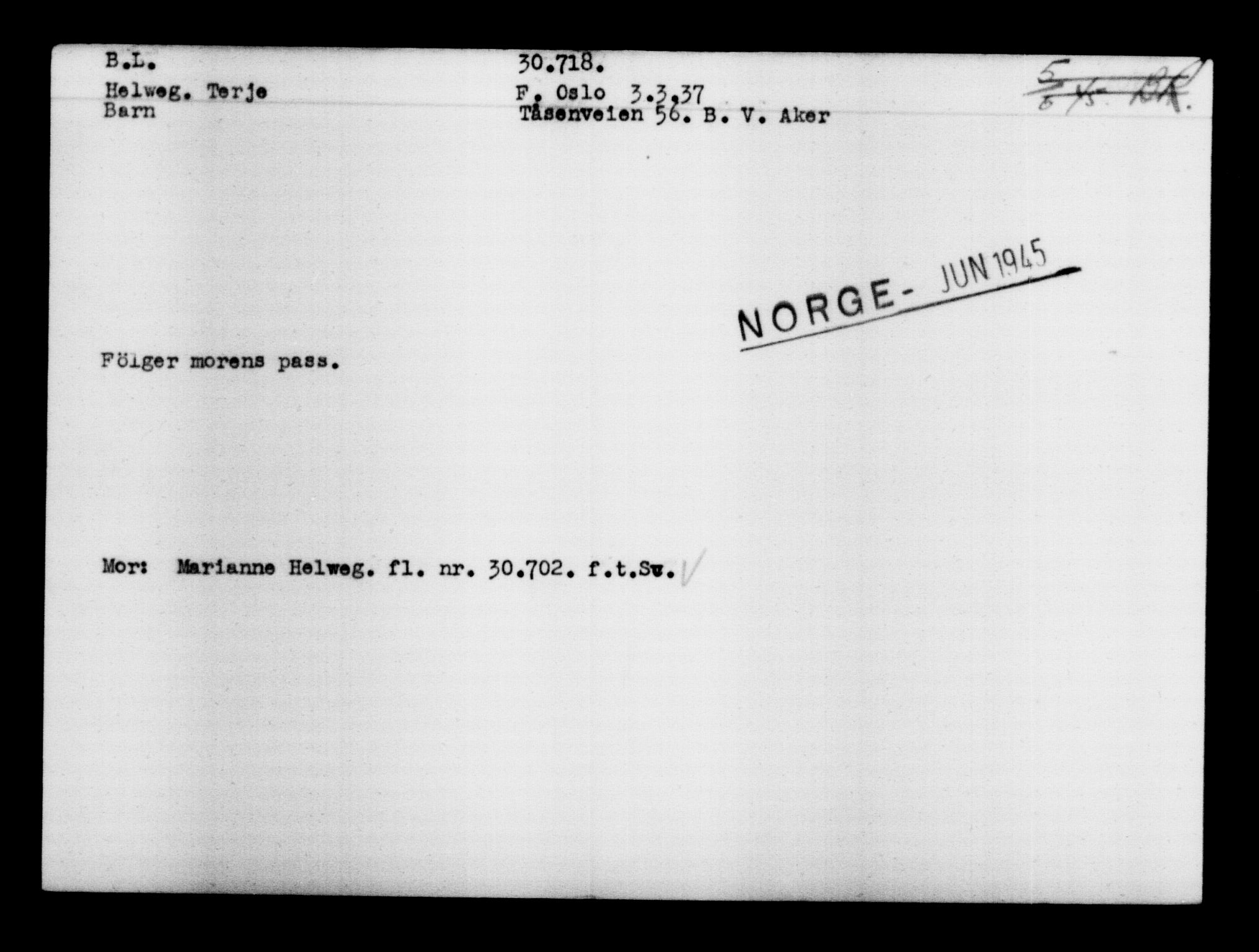Utenriksstasjonene, Legasjonen i Stockholm, Flyktningkontoret, AV/RA-S-6753/V/Va/L0012: Kjesäterkartoteket, flyktninger med registreringsnr. 28300-31566, 1940-1945, p. 2632