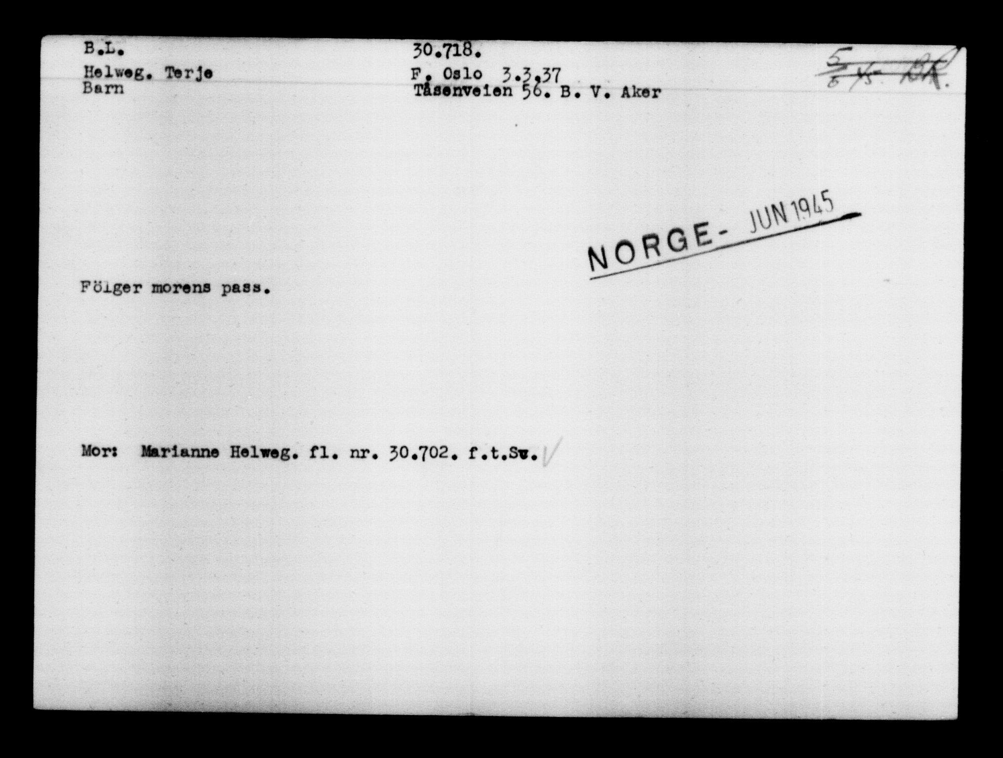 Den Kgl. Norske Legasjons Flyktningskontor, RA/S-6753/V/Va/L0012: Kjesäterkartoteket.  Flyktningenr. 28300-31566, 1940-1945, p. 2632