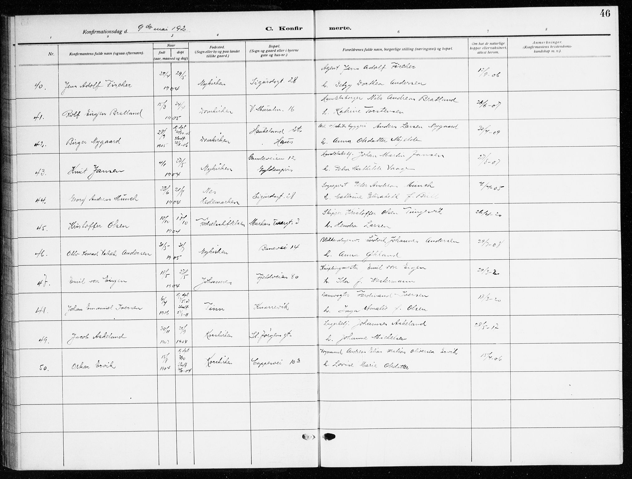 Domkirken sokneprestembete, AV/SAB-A-74801/H/Haa/L0032: Parish register (official) no. C 7, 1915-1930, p. 46