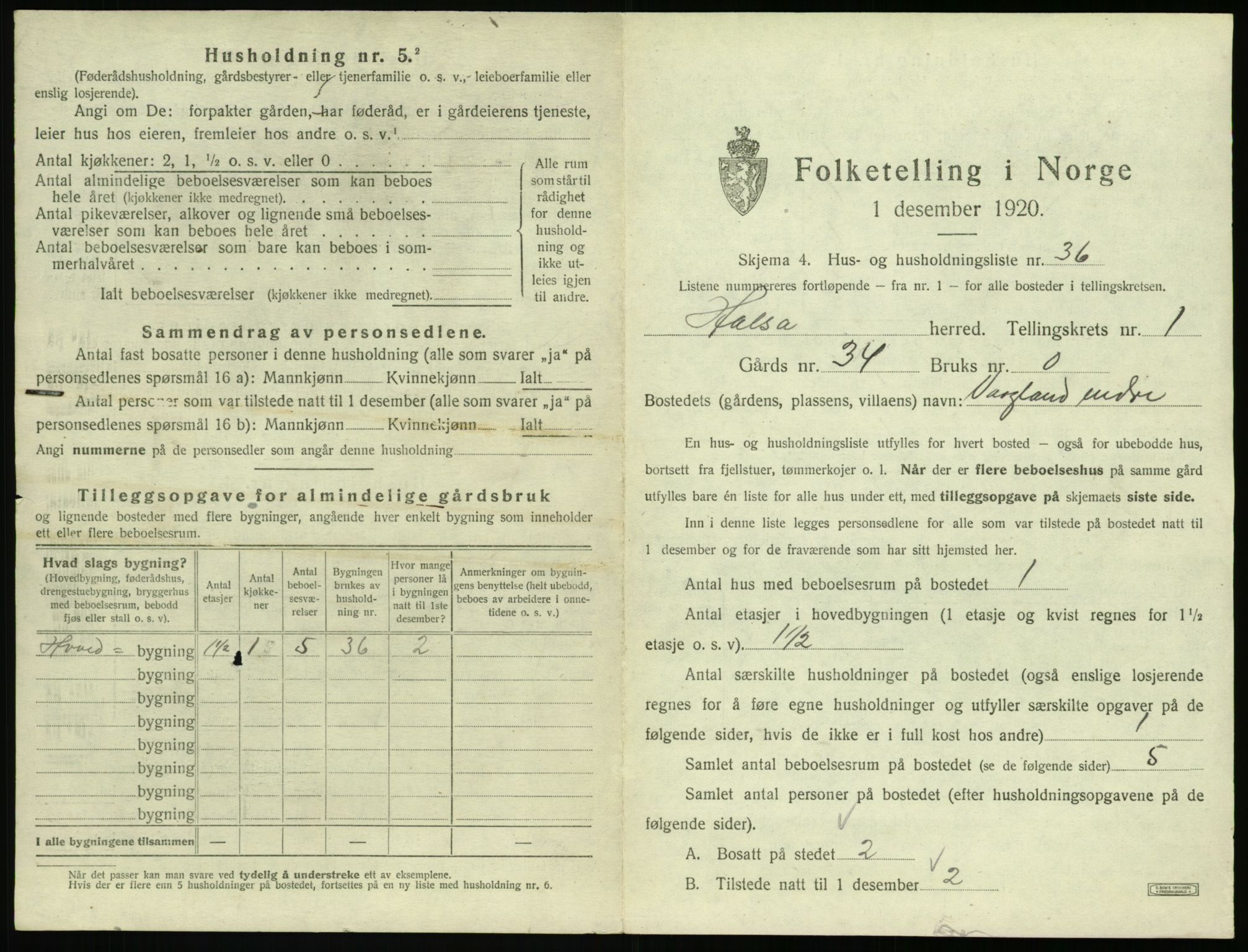 SAT, 1920 census for Halsa, 1920, p. 102