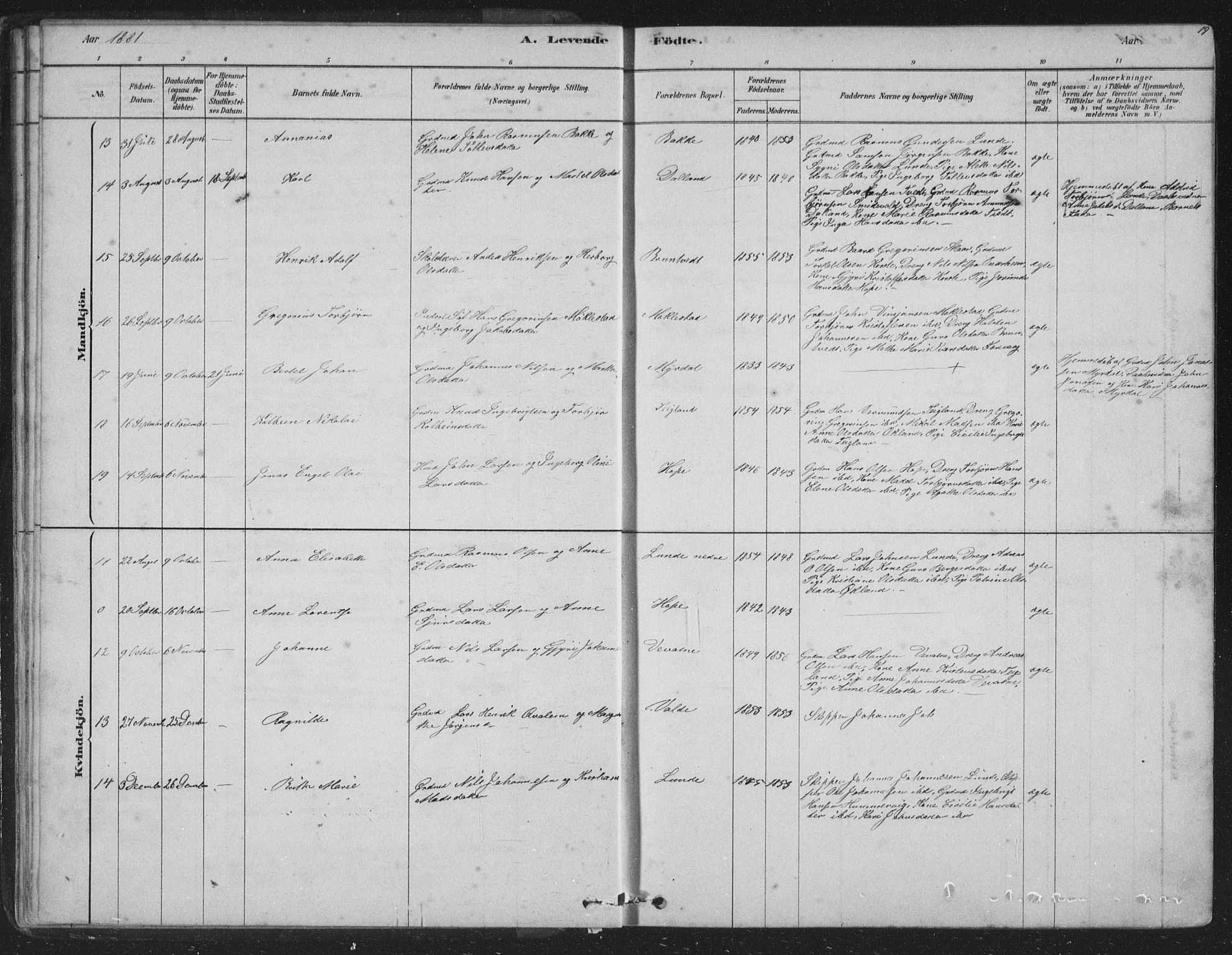 Tysnes sokneprestembete, AV/SAB-A-78601/H/Hab: Parish register (copy) no. B 2, 1878-1918, p. 19