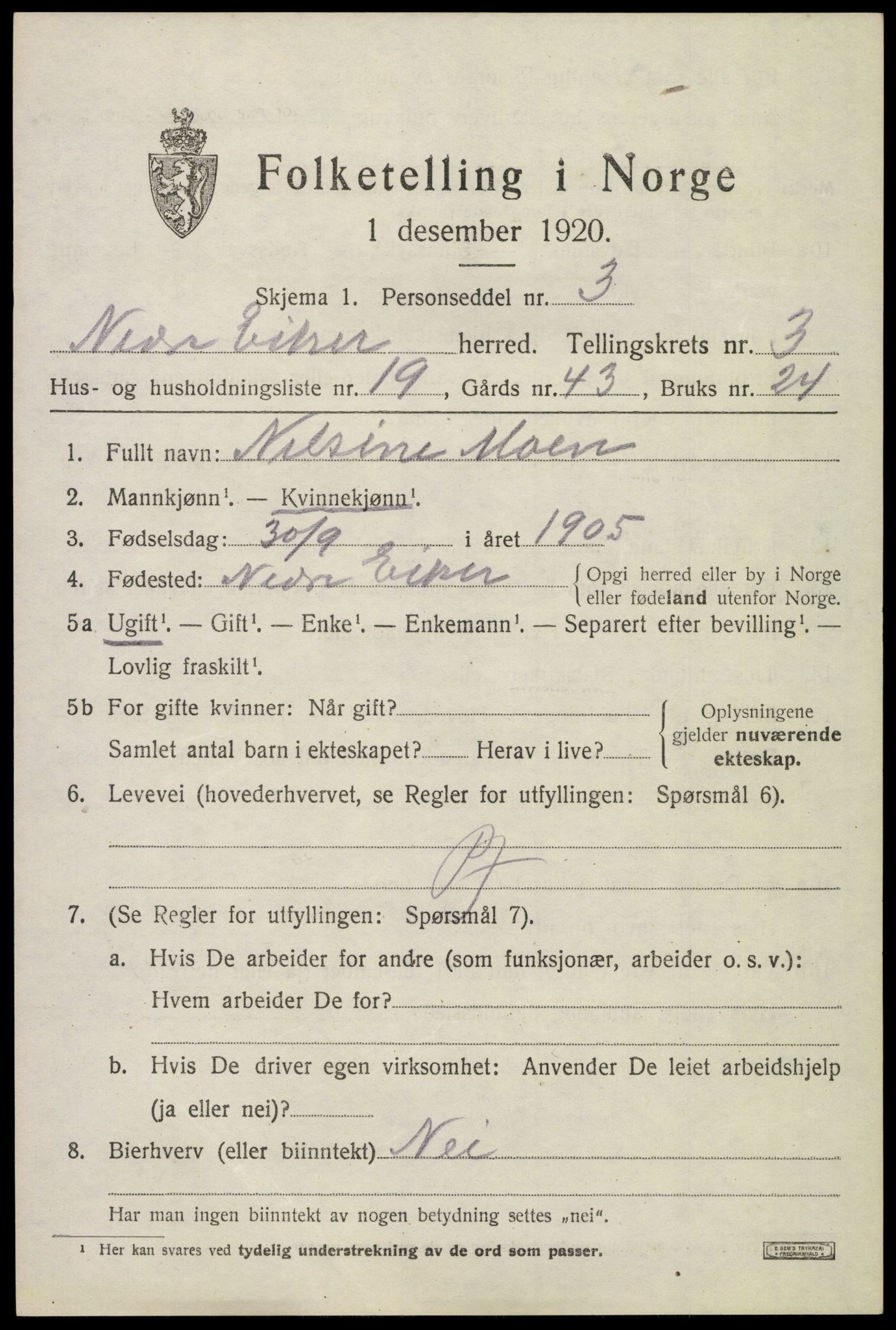 SAKO, 1920 census for Nedre Eiker, 1920, p. 4523