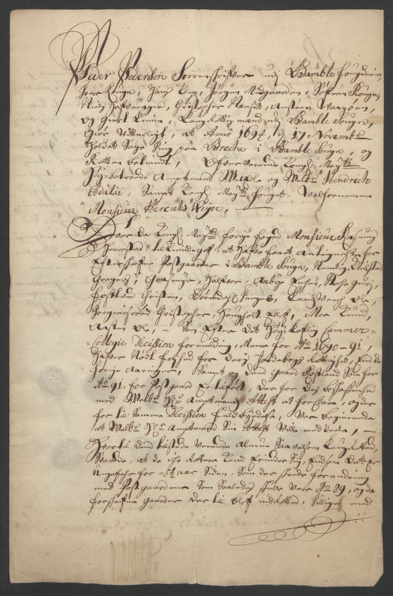 Rentekammeret inntil 1814, Reviderte regnskaper, Fogderegnskap, AV/RA-EA-4092/R34/L2053: Fogderegnskap Bamble, 1693, p. 318