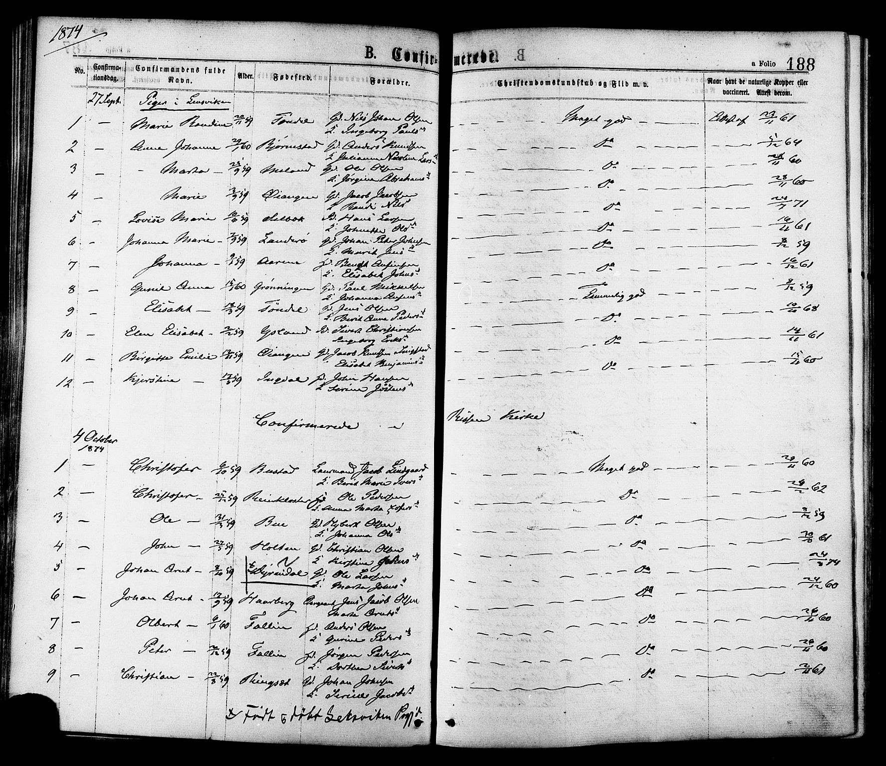 Ministerialprotokoller, klokkerbøker og fødselsregistre - Sør-Trøndelag, SAT/A-1456/646/L0613: Parish register (official) no. 646A11, 1870-1884, p. 188