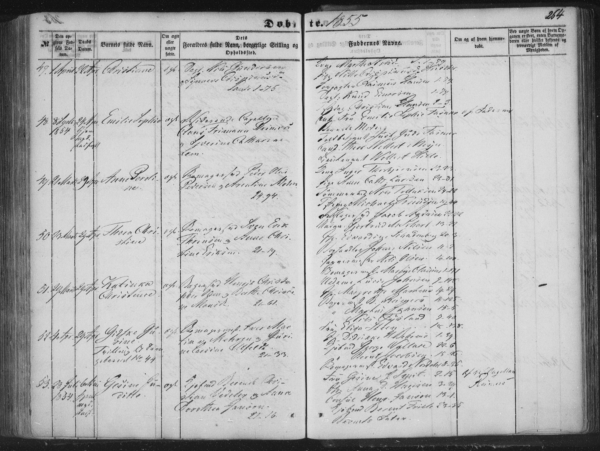 Korskirken sokneprestembete, SAB/A-76101/H/Haa/L0017: Parish register (official) no. B 3, 1851-1857, p. 264