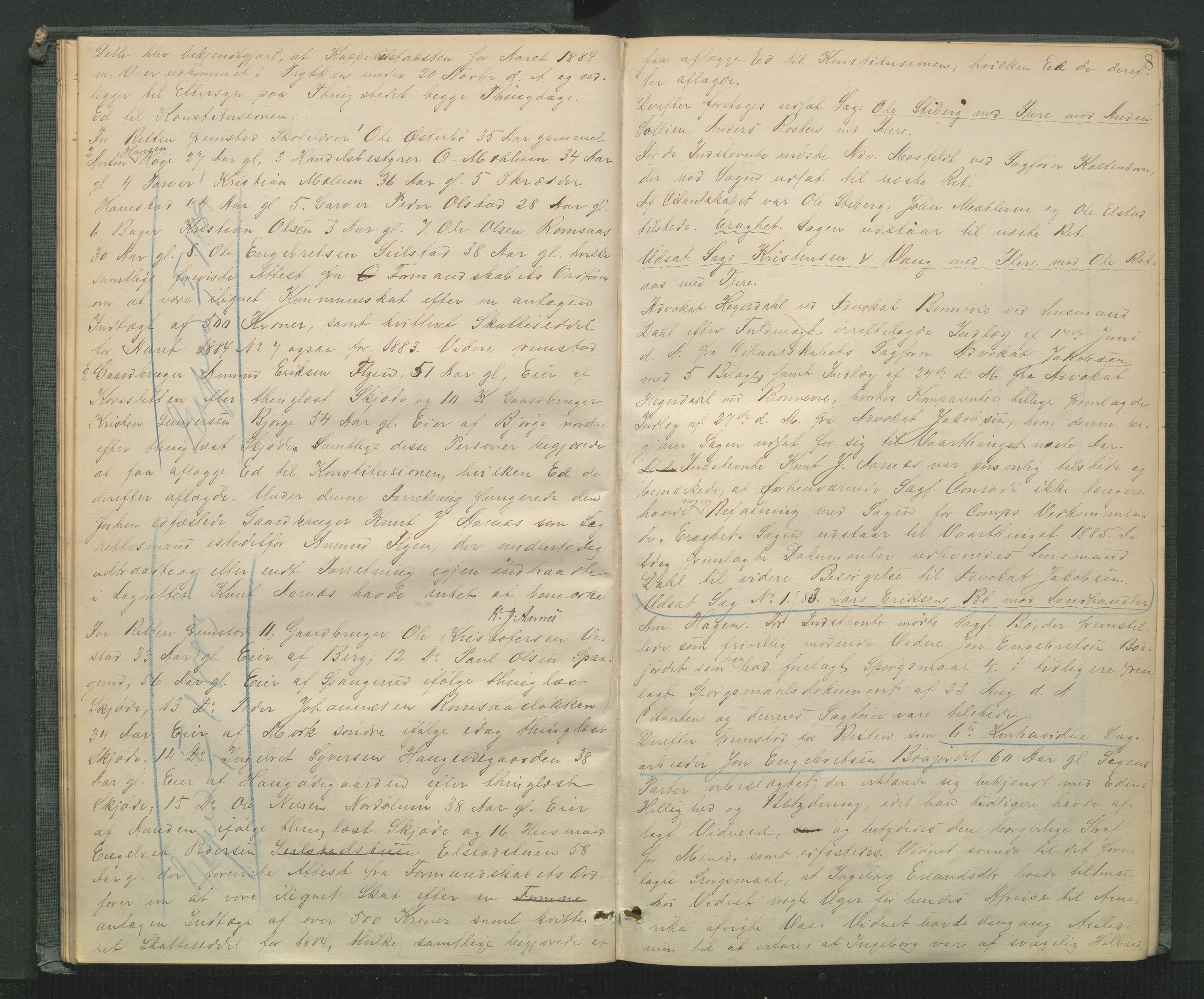 Mellom-Gudbrandsdal sorenskriveri, SAH/TING-038/G/Gb/L0007: Tingbok, 1884-1888, p. 7b-8a