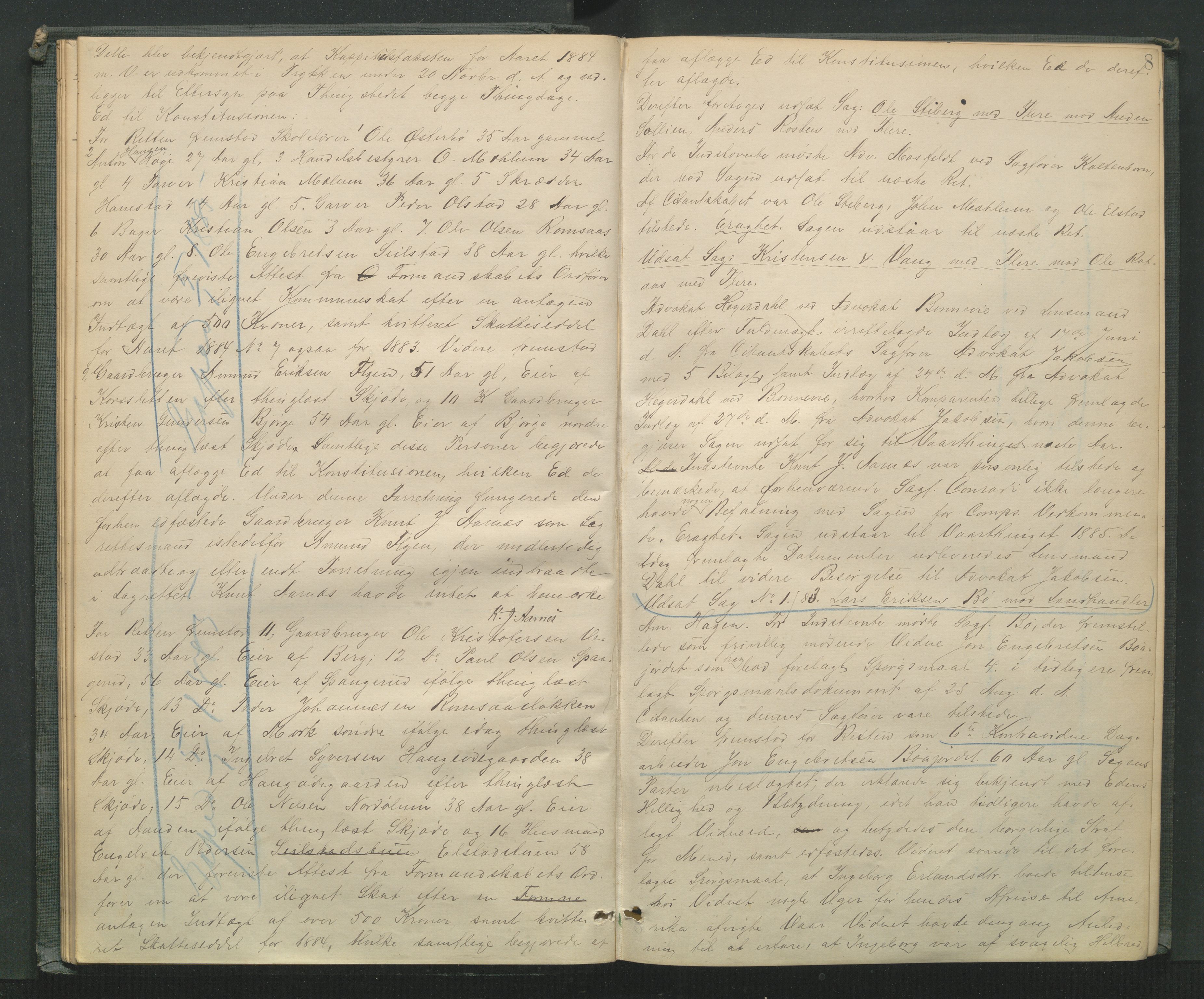 Mellom-Gudbrandsdal sorenskriveri, AV/SAH-TING-038/G/Gb/L0007: Tingbok, 1884-1888, p. 7b-8a