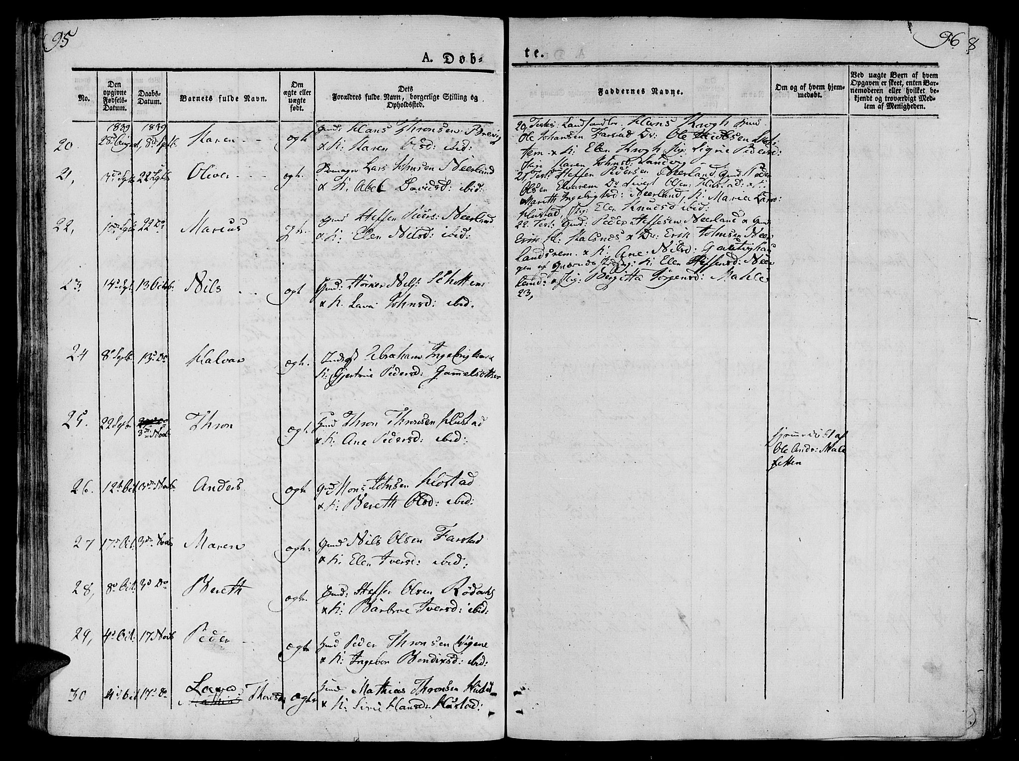 Ministerialprotokoller, klokkerbøker og fødselsregistre - Møre og Romsdal, SAT/A-1454/566/L0765: Parish register (official) no. 566A04, 1829-1841, p. 95-96