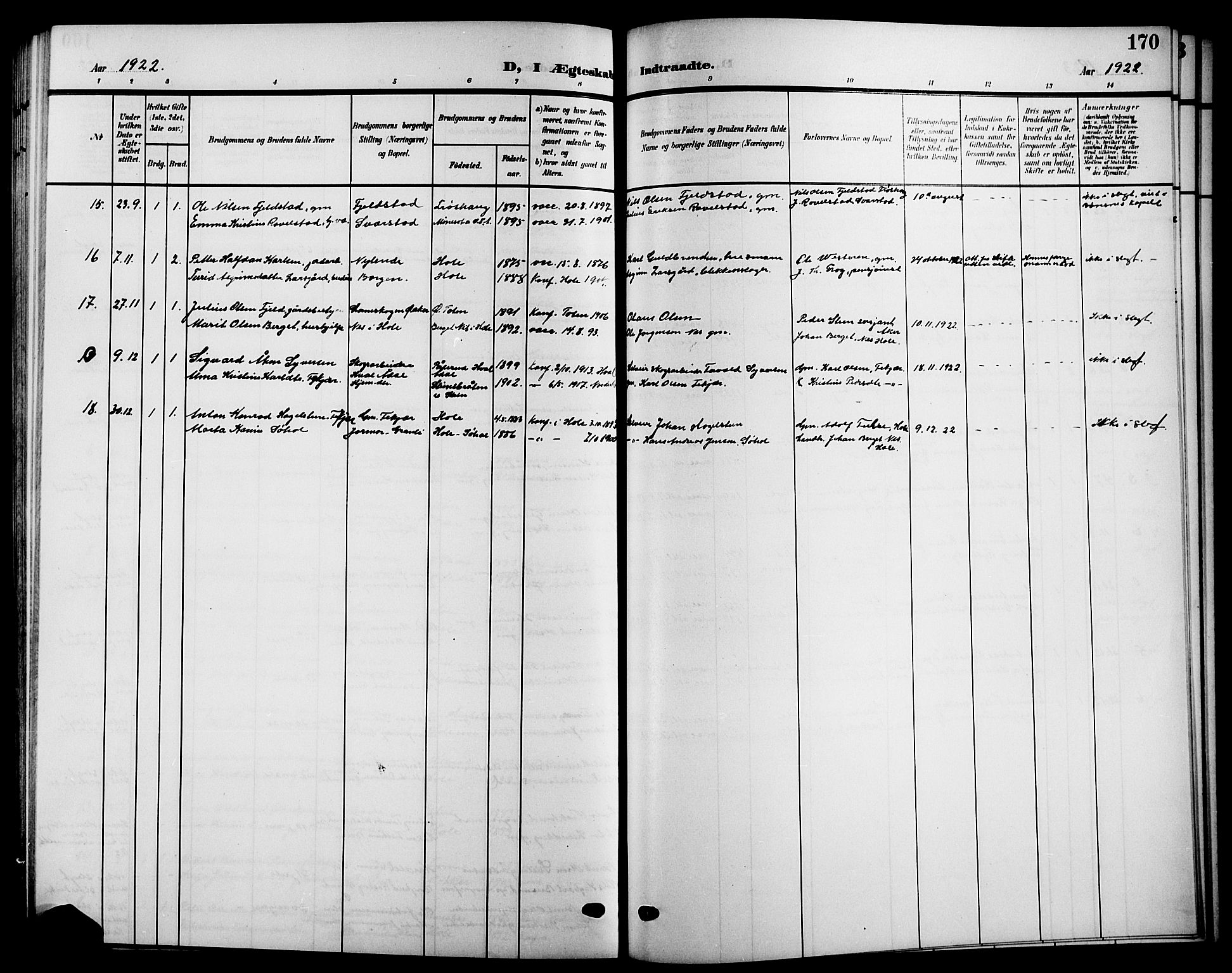 Hole kirkebøker, AV/SAKO-A-228/G/Ga/L0004: Parish register (copy) no. I 4, 1905-1924, p. 170