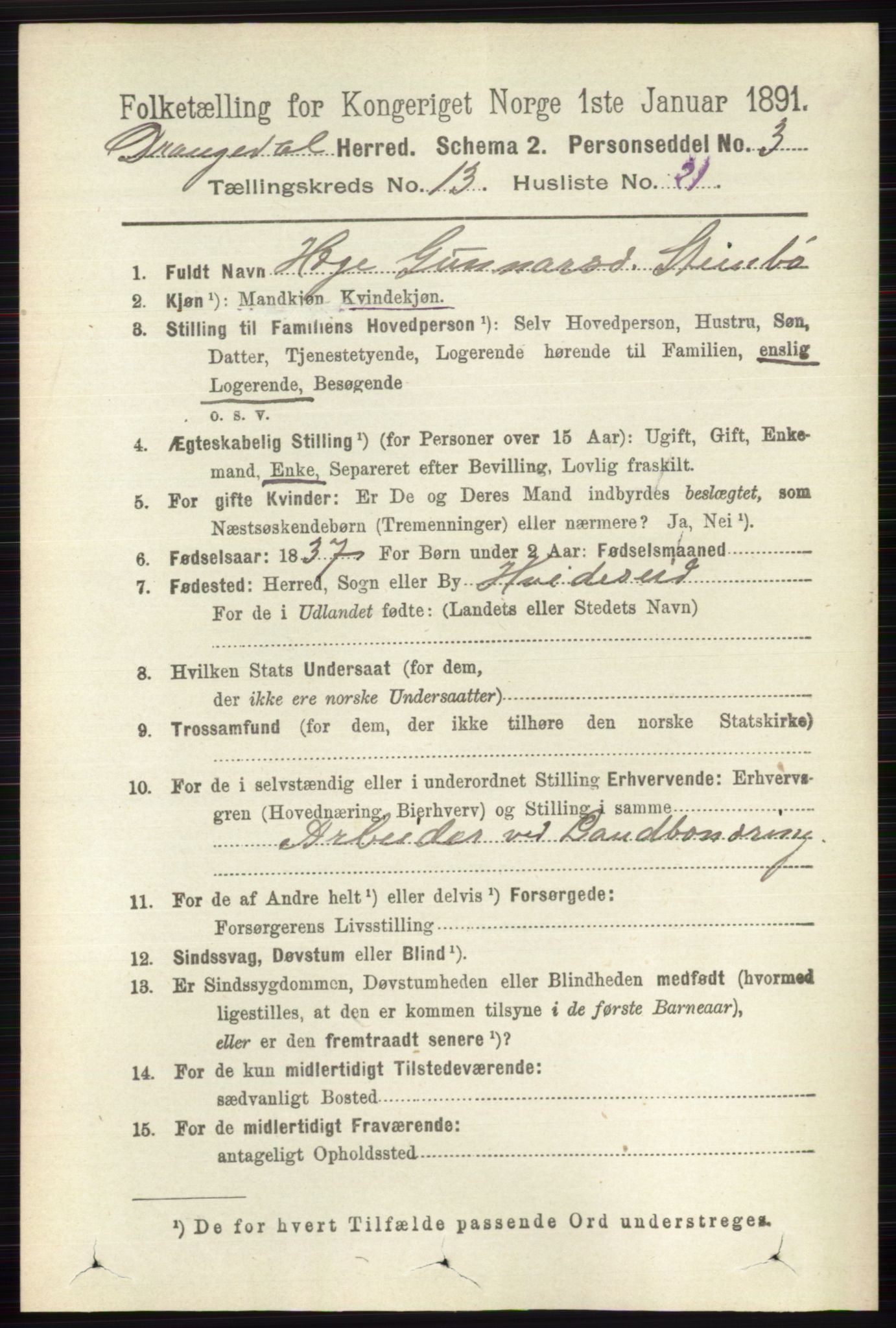 RA, 1891 census for 0817 Drangedal, 1891, p. 4845