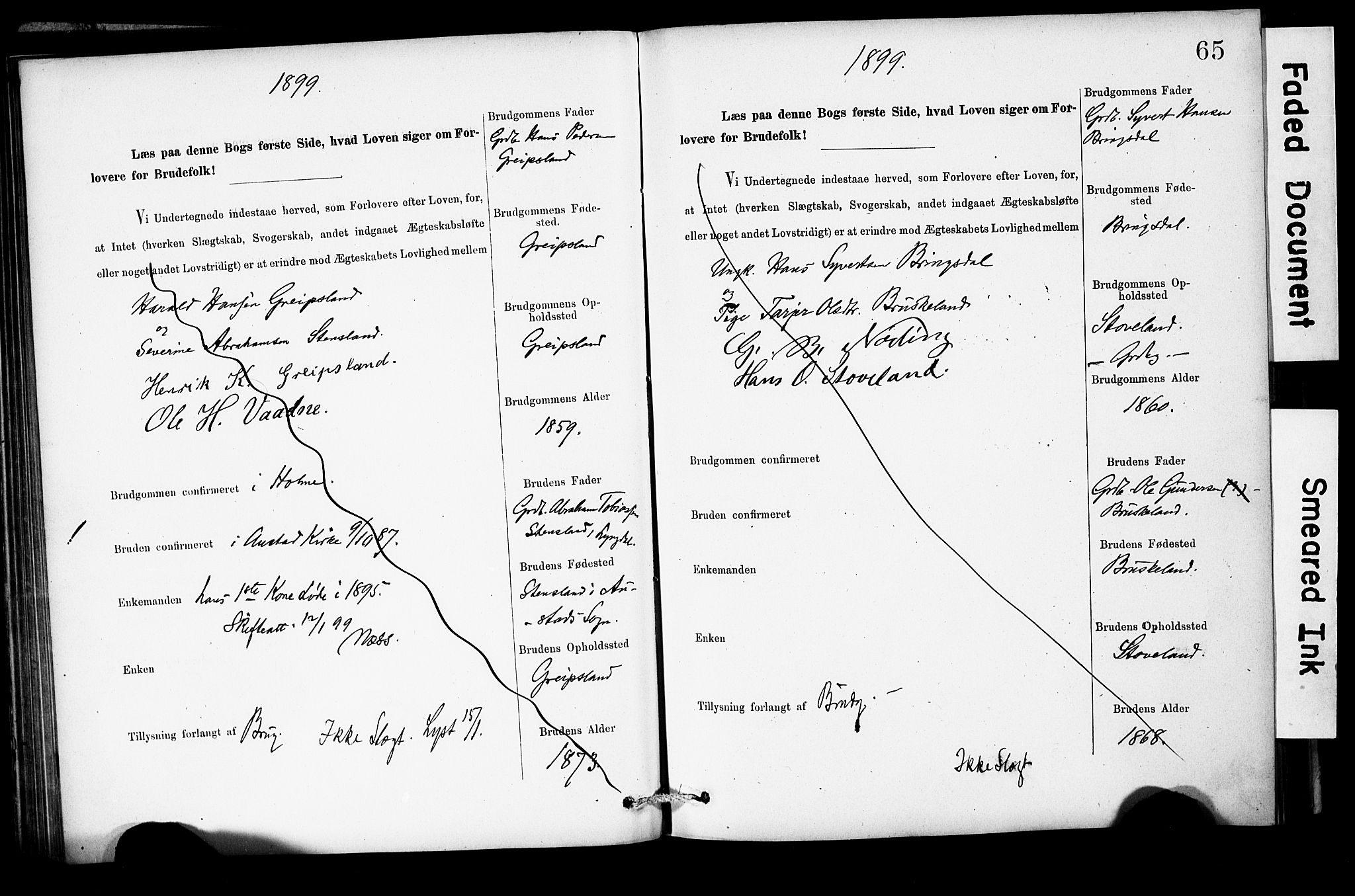 Holum sokneprestkontor, SAK/1111-0022/F/Fe/L0004: Banns register no. II 5 4, 1890-1914, p. 65