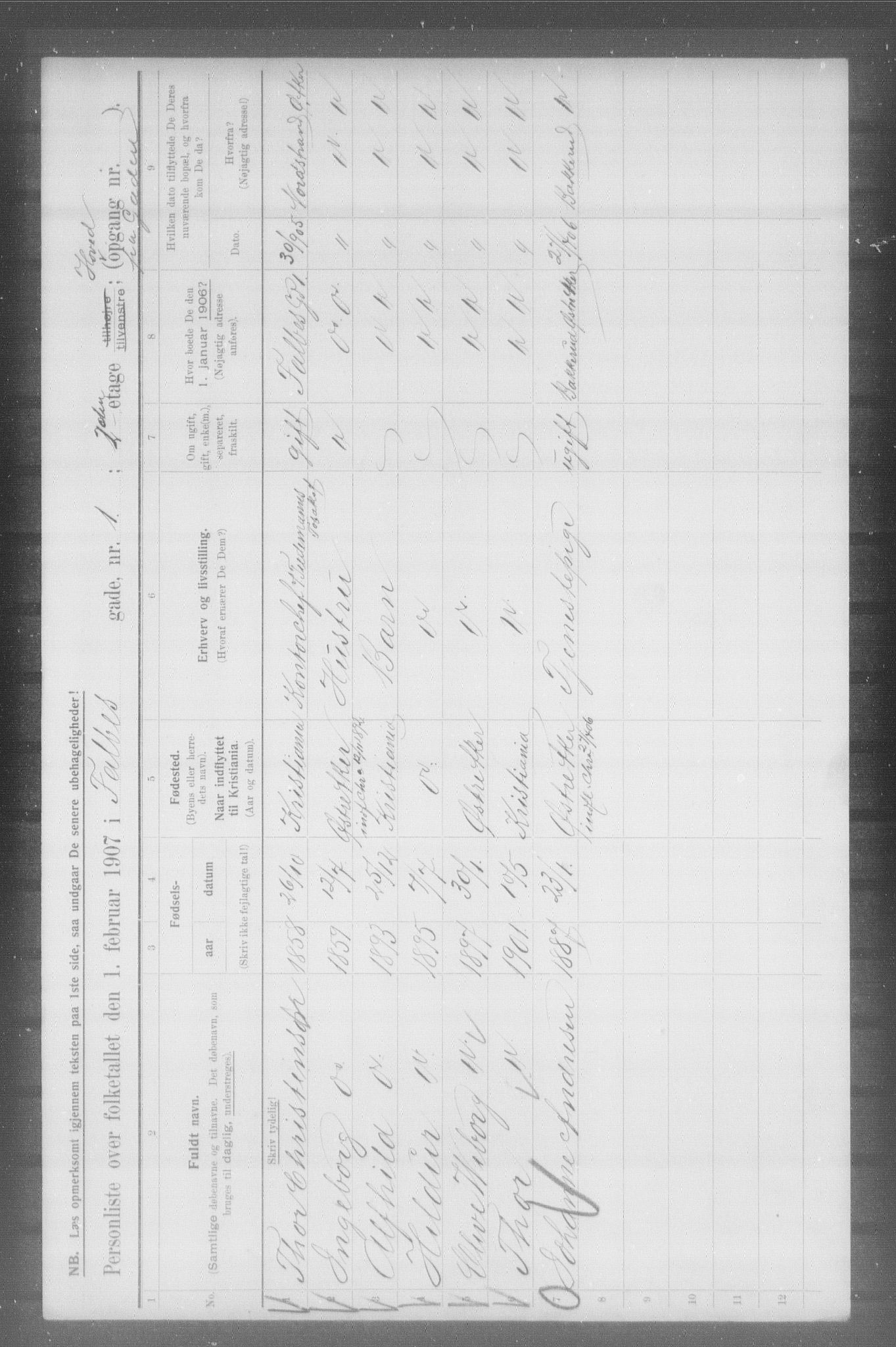 OBA, Municipal Census 1907 for Kristiania, 1907, p. 11710