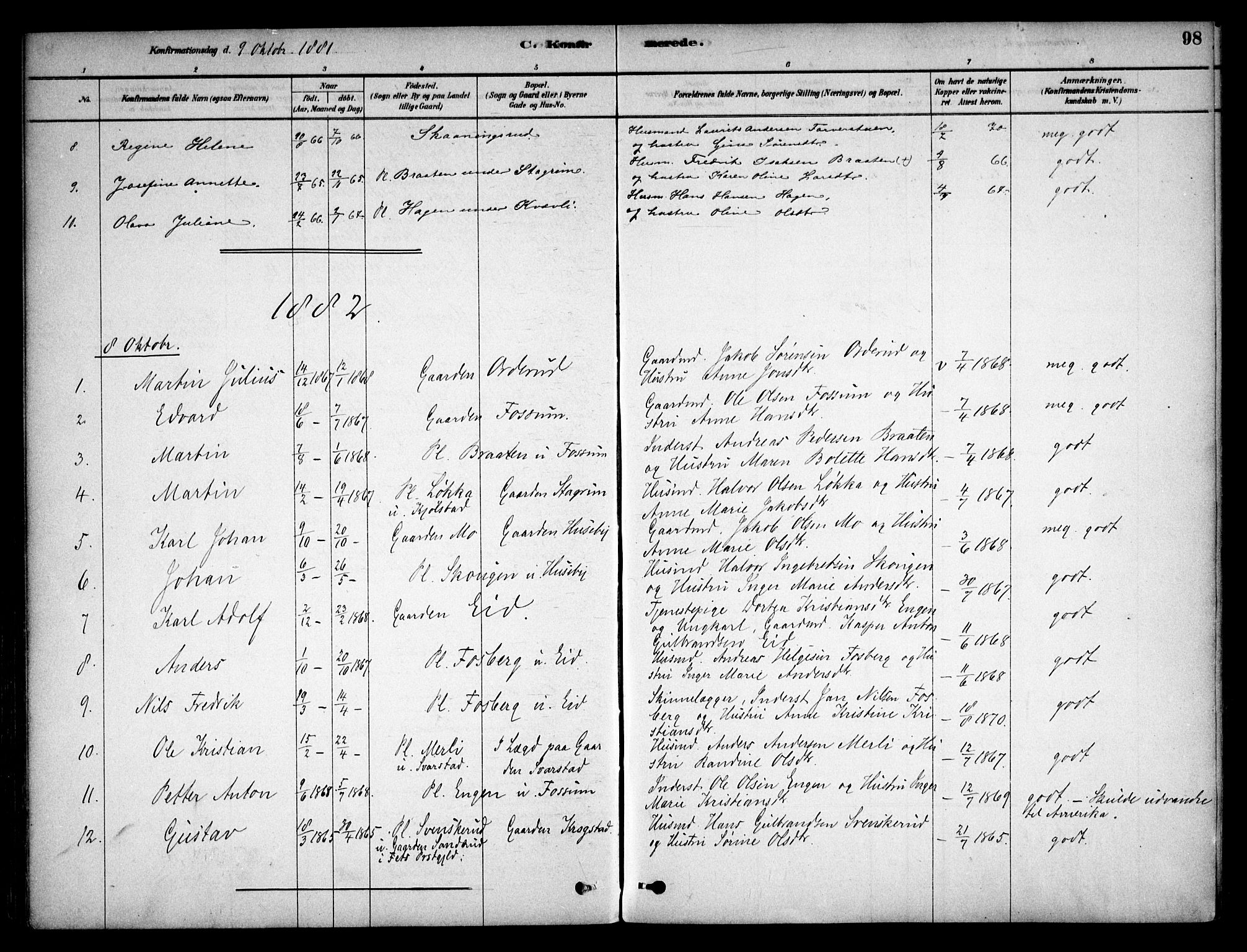 Aurskog prestekontor Kirkebøker, SAO/A-10304a/F/Fb/L0001: Parish register (official) no. II 1, 1878-1909, p. 98