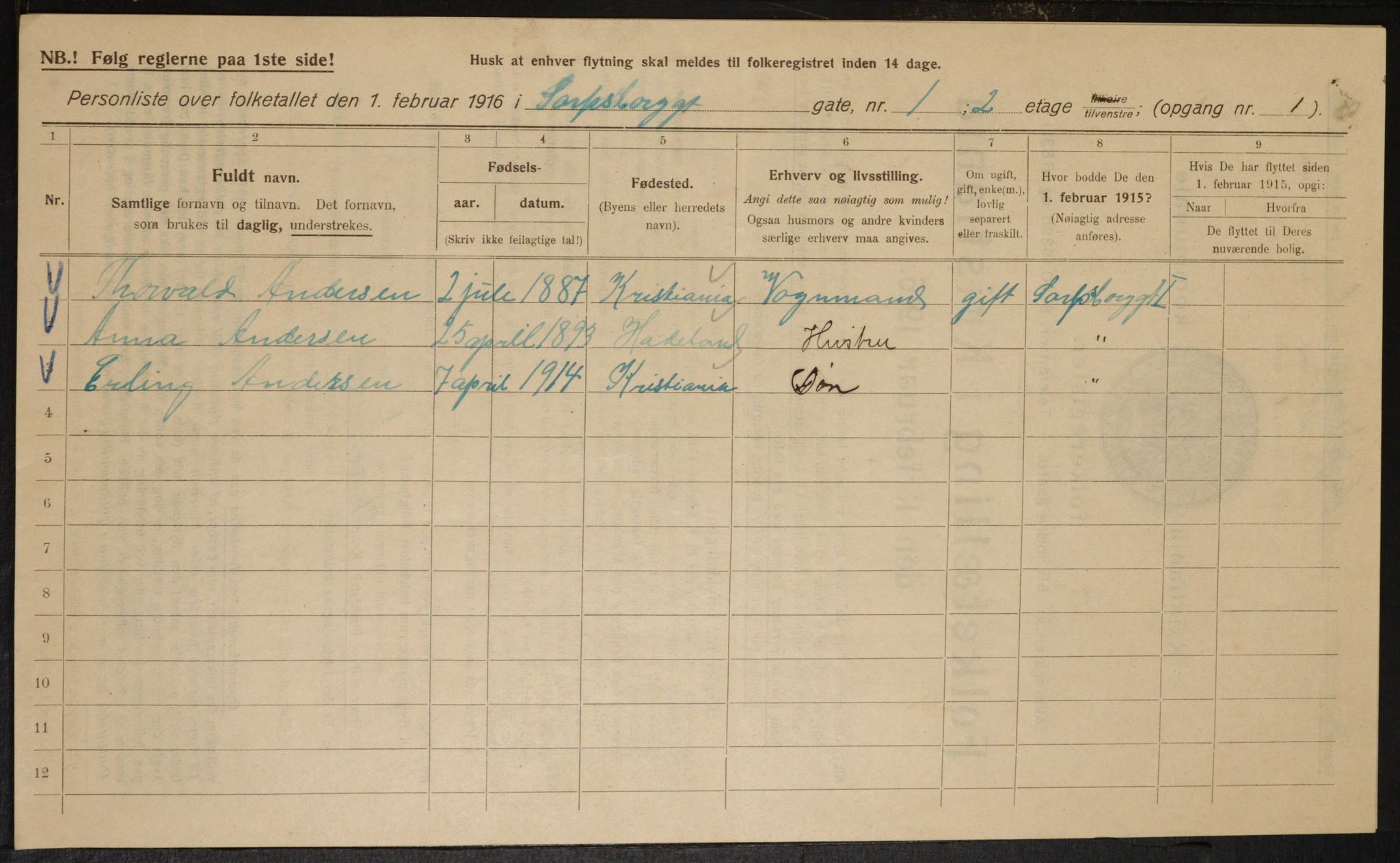 OBA, Municipal Census 1916 for Kristiania, 1916, p. 91316