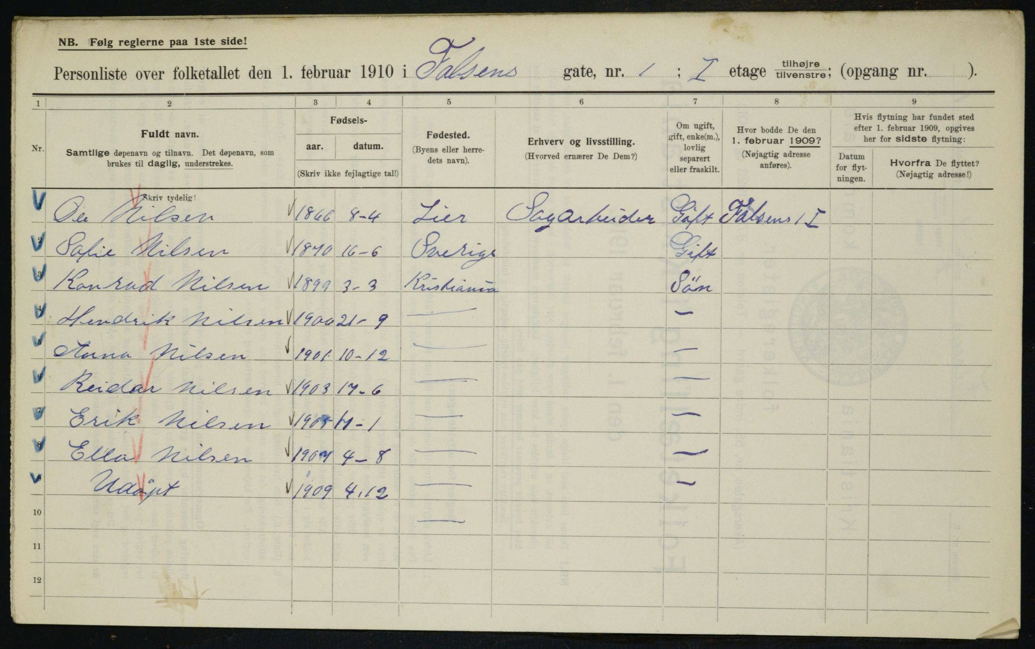 OBA, Municipal Census 1910 for Kristiania, 1910, p. 21861