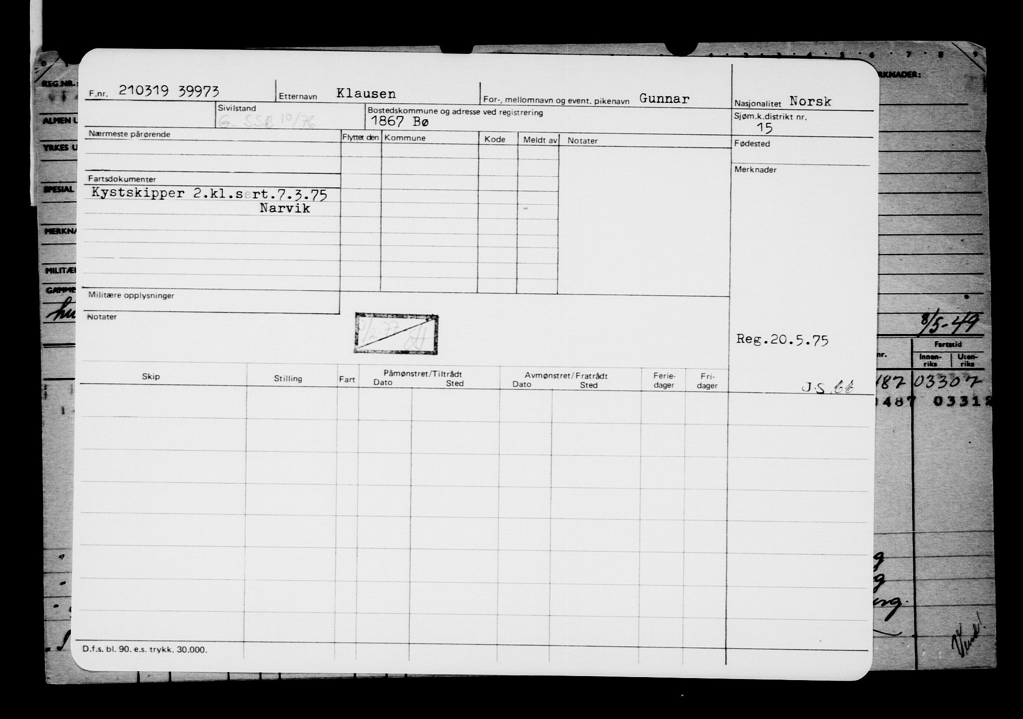 Direktoratet for sjømenn, RA/S-3545/G/Gb/L0167: Hovedkort, 1919, p. 251