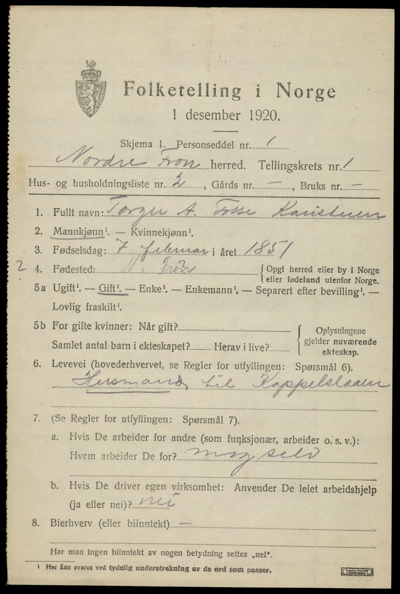 SAH, 1920 census for Nord-Fron, 1920, p. 1666