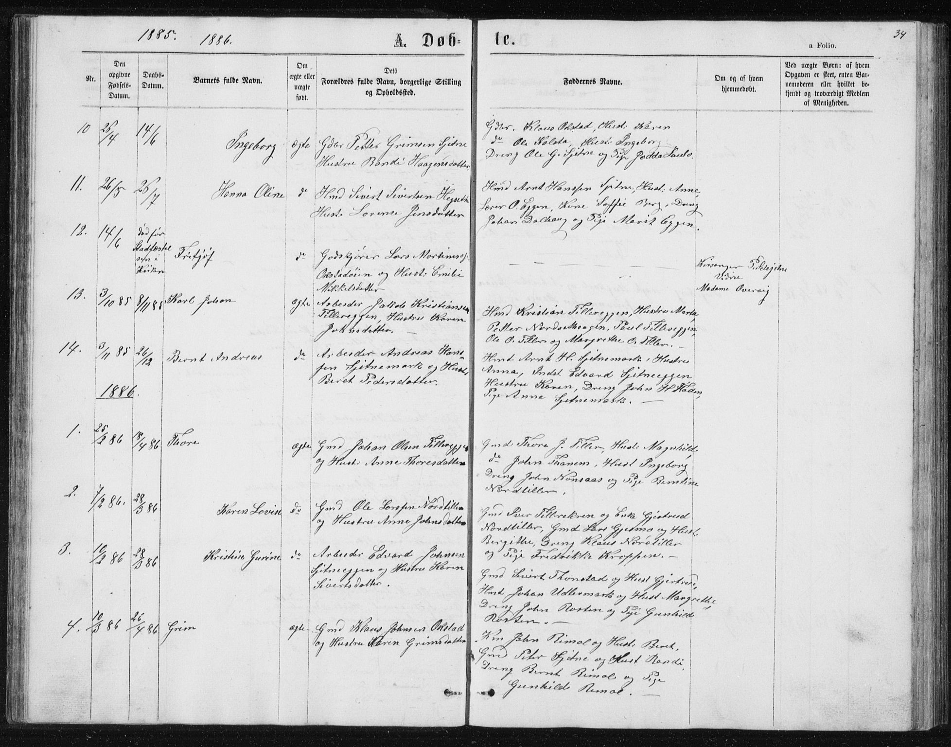Ministerialprotokoller, klokkerbøker og fødselsregistre - Sør-Trøndelag, SAT/A-1456/621/L0459: Parish register (copy) no. 621C02, 1866-1895, p. 34