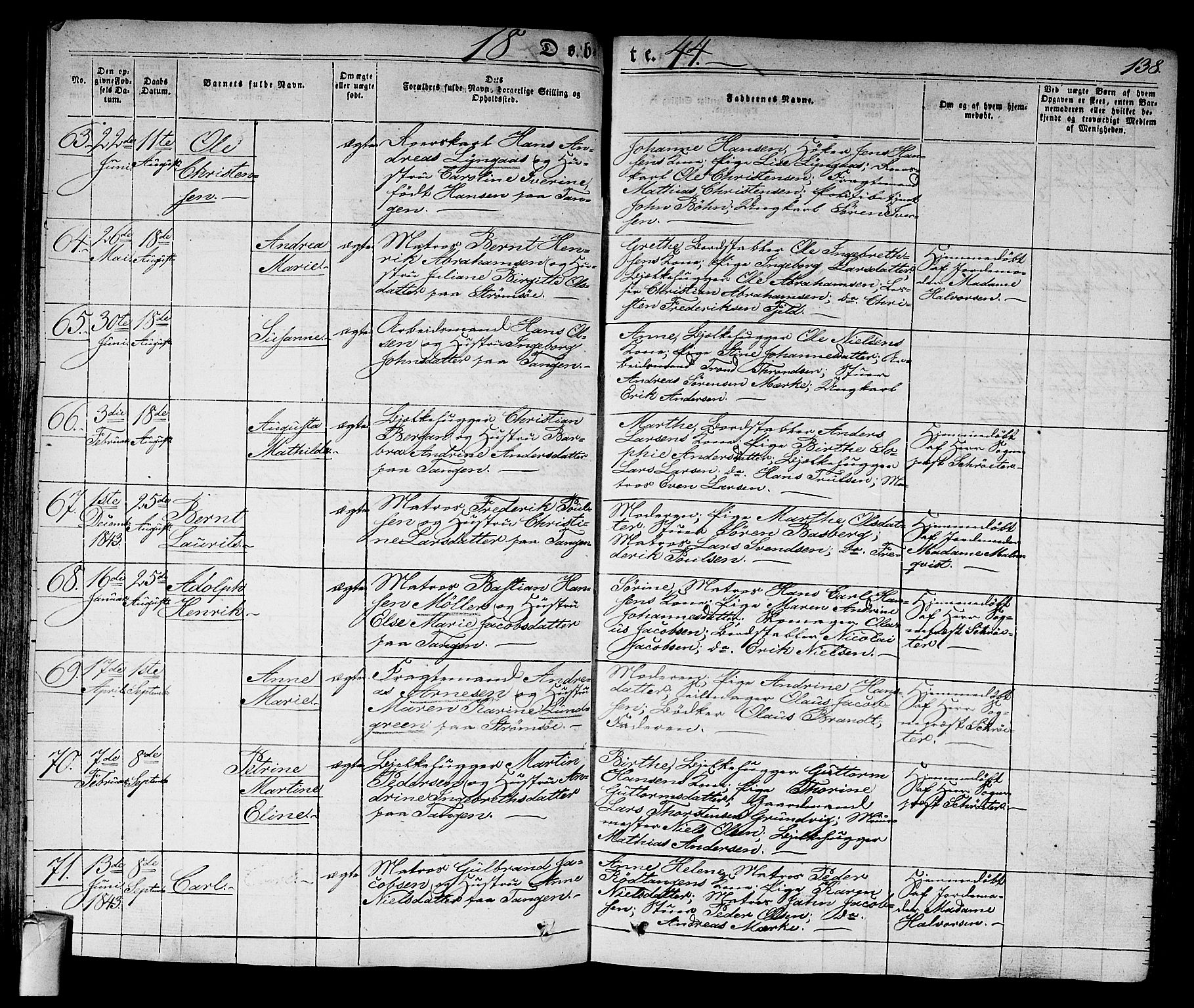 Strømsø kirkebøker, AV/SAKO-A-246/F/Fa/L0012: Parish register (official) no. I 12, 1830-1847, p. 138