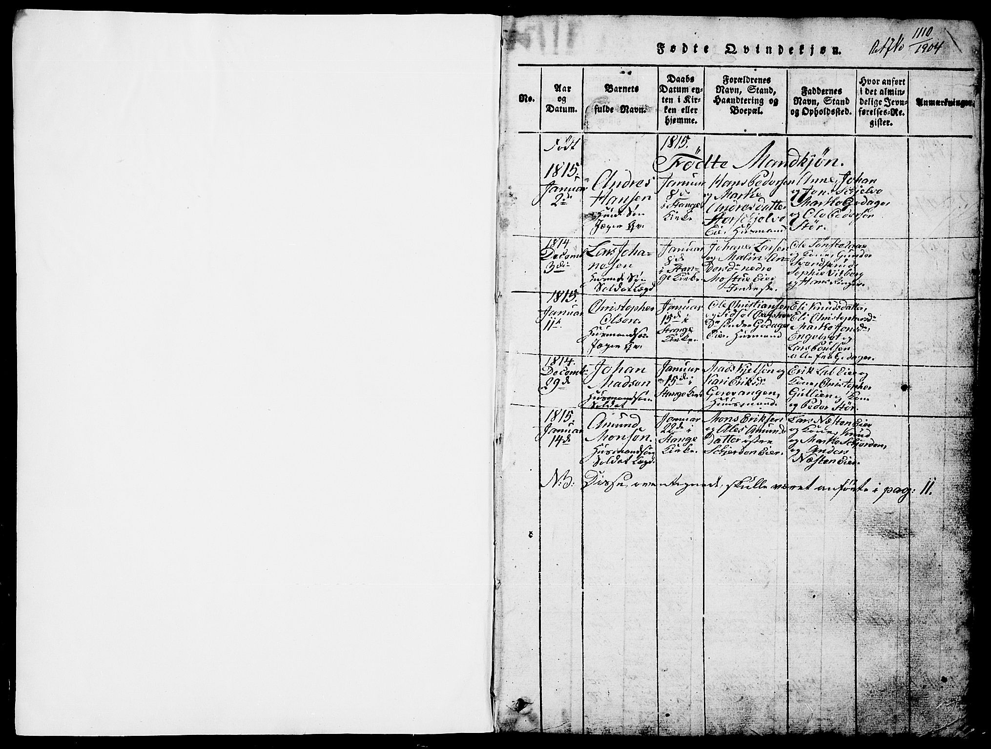 Stange prestekontor, SAH/PREST-002/L/L0001: Parish register (copy) no. 1, 1814-1825