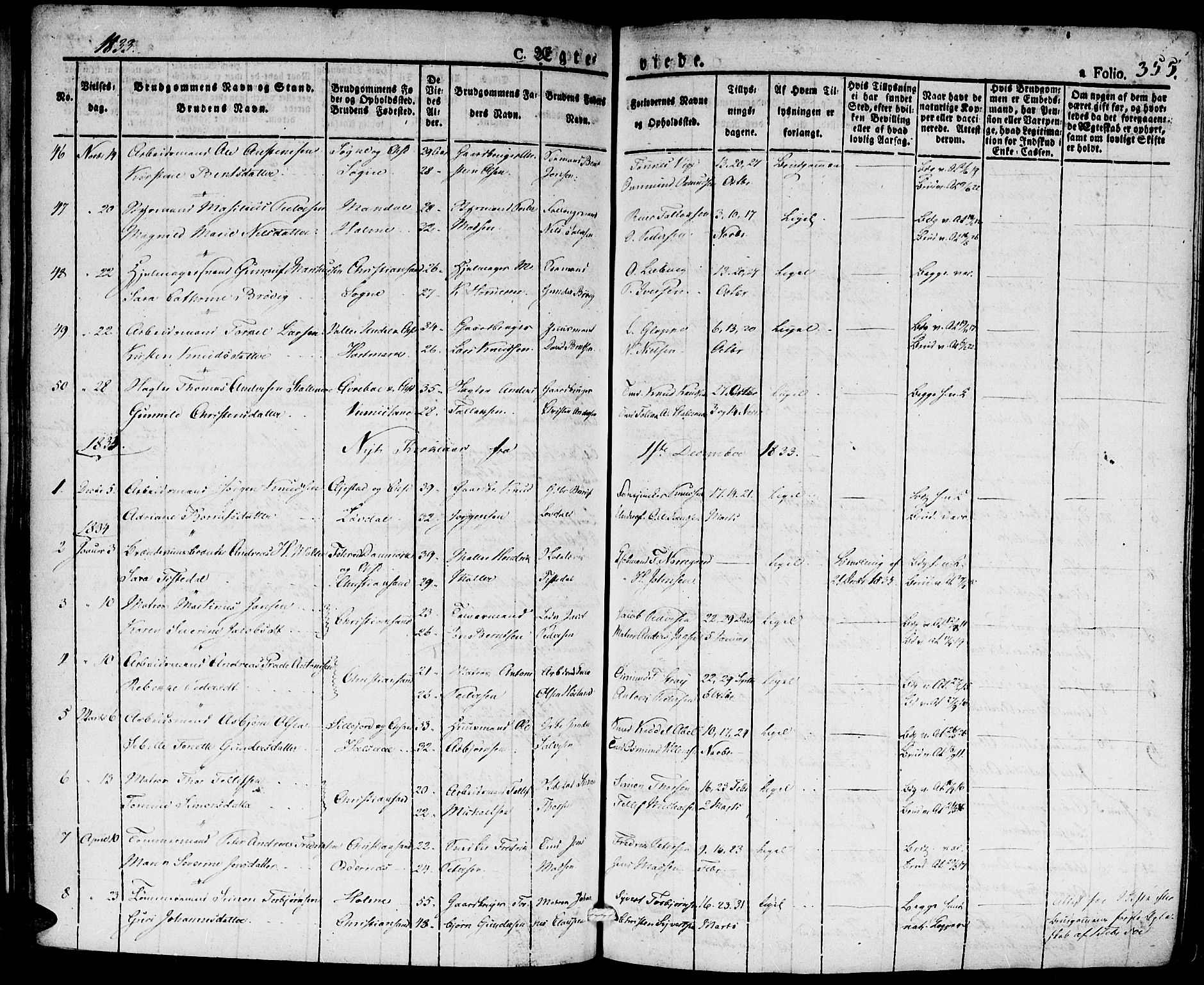 Kristiansand domprosti, SAK/1112-0006/F/Fa/L0011: Parish register (official) no. A 11, 1827-1841, p. 355