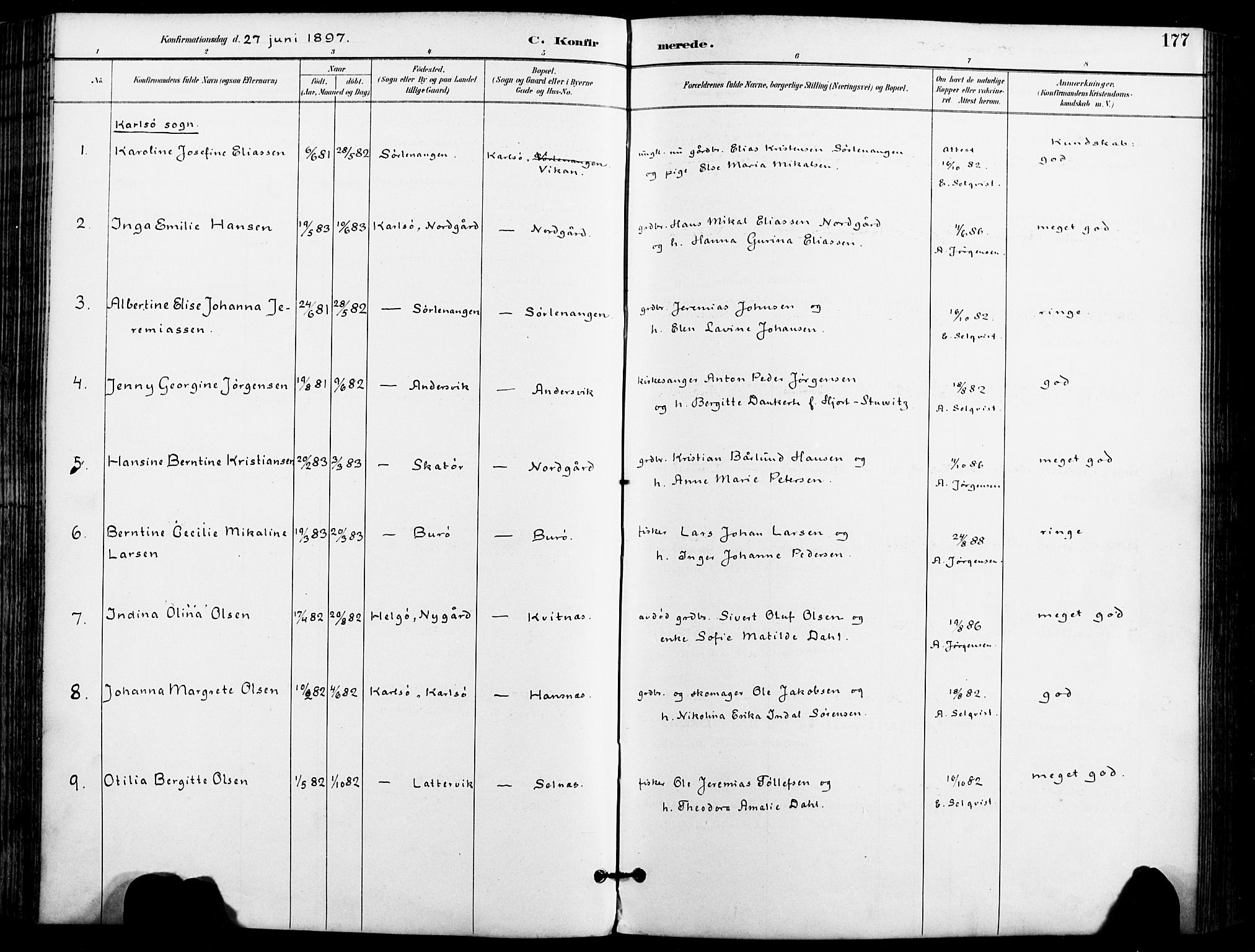 Karlsøy sokneprestembete, AV/SATØ-S-1299/H/Ha/Haa/L0007kirke: Parish register (official) no. 7, 1891-1902, p. 177