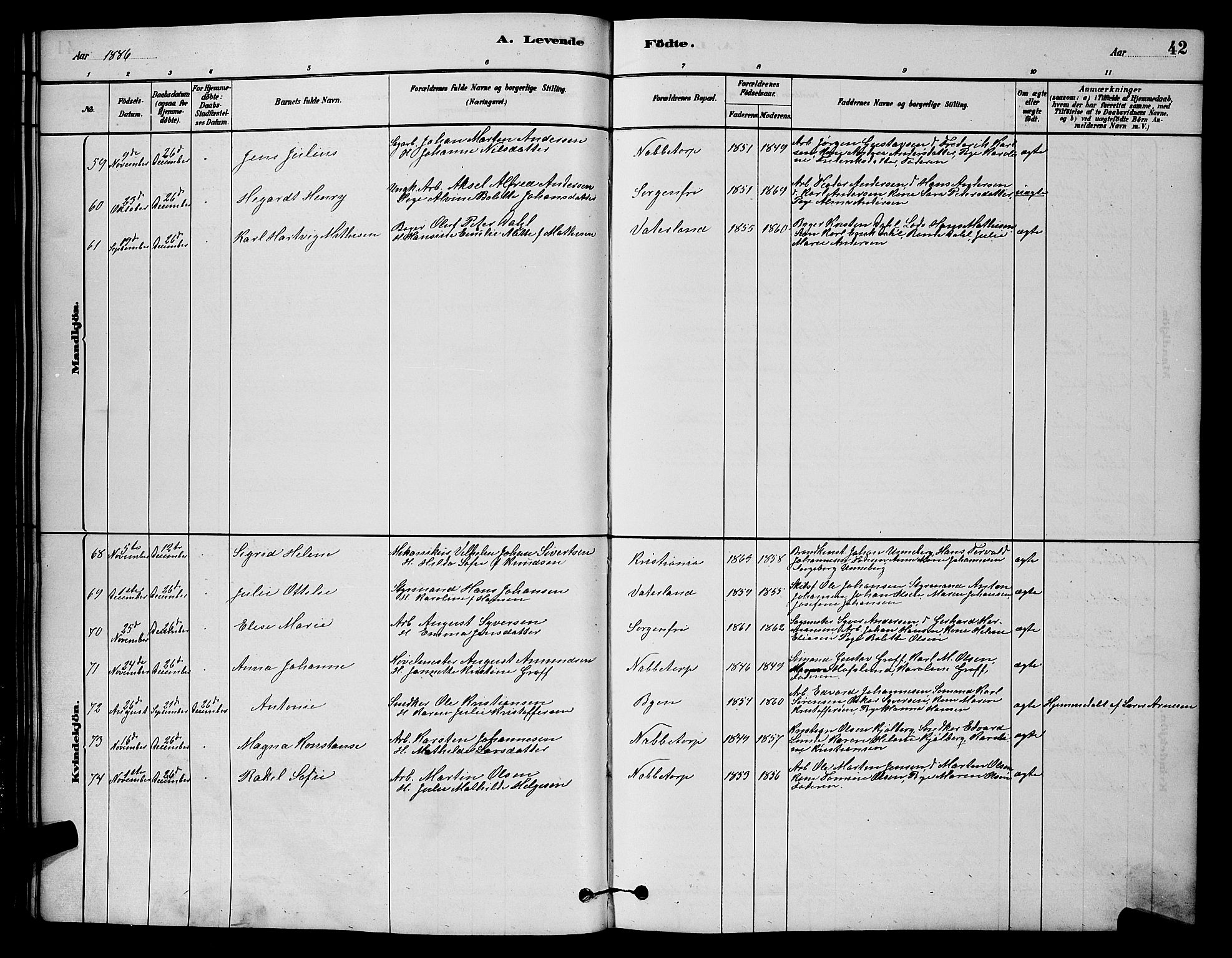 Østre Fredrikstad prestekontor Kirkebøker, SAO/A-10907/G/Ga/L0001: Parish register (copy) no. 1, 1880-1899, p. 42