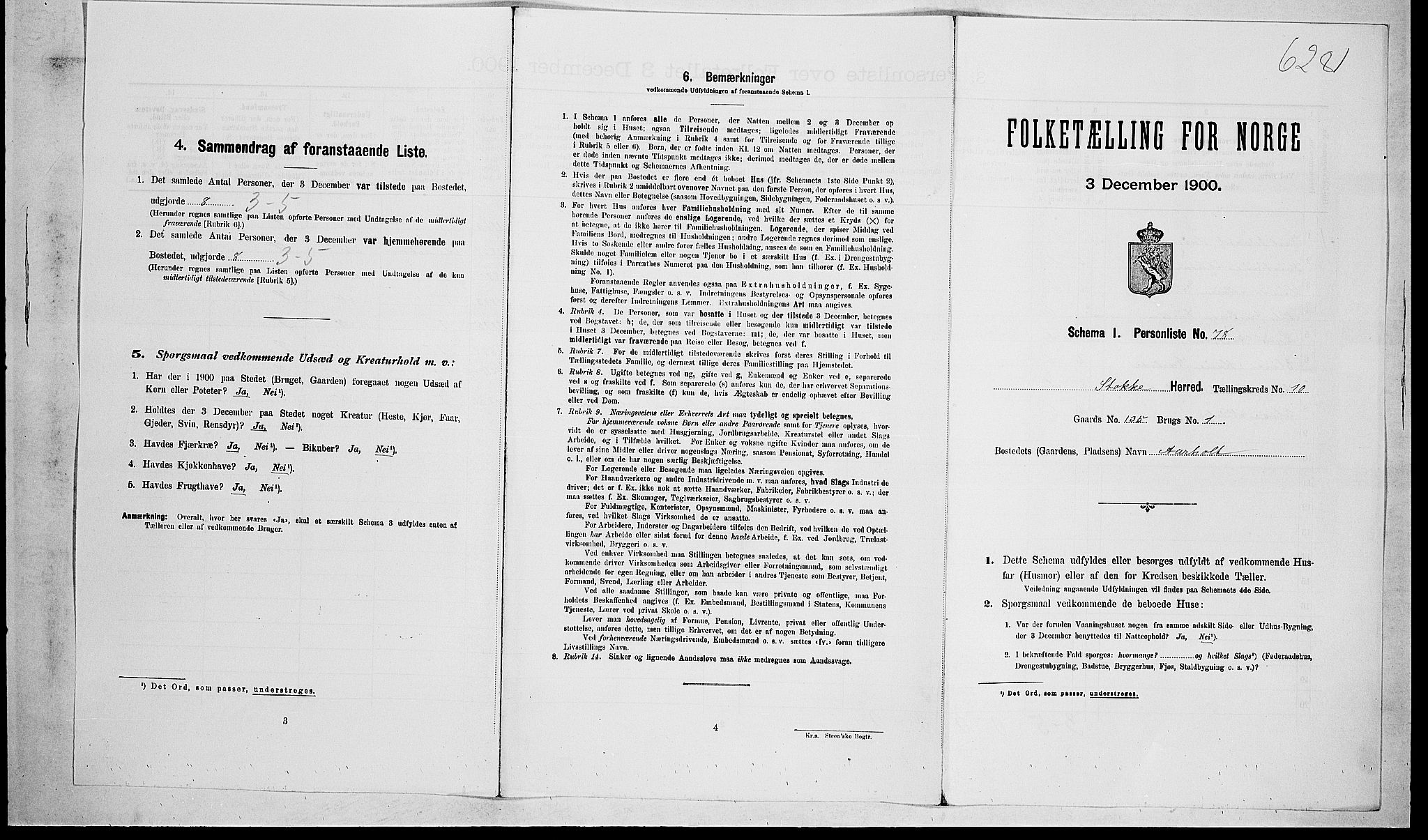 RA, 1900 census for Stokke, 1900, p. 1743