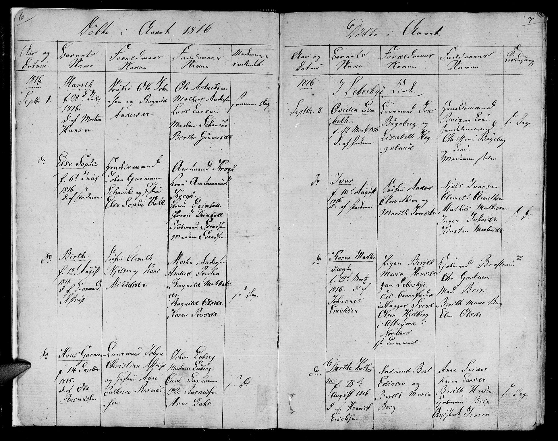 Lebesby sokneprestkontor, SATØ/S-1353/H/Ha/L0002kirke: Parish register (official) no. 2, 1816-1833, p. 6-7