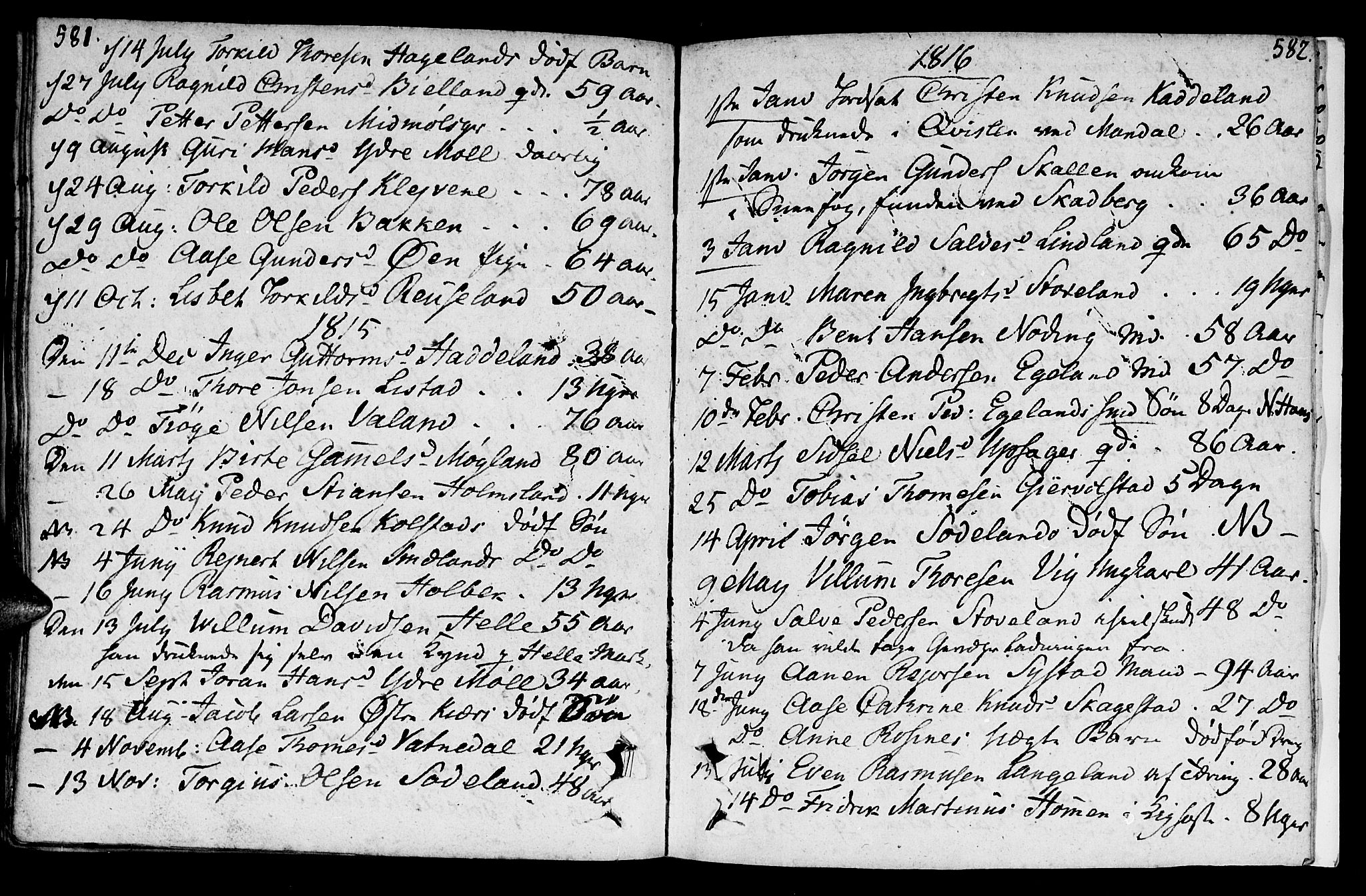 Holum sokneprestkontor, AV/SAK-1111-0022/F/Fa/Faa/L0003: Parish register (official) no. A 3, 1780-1821, p. 581-582