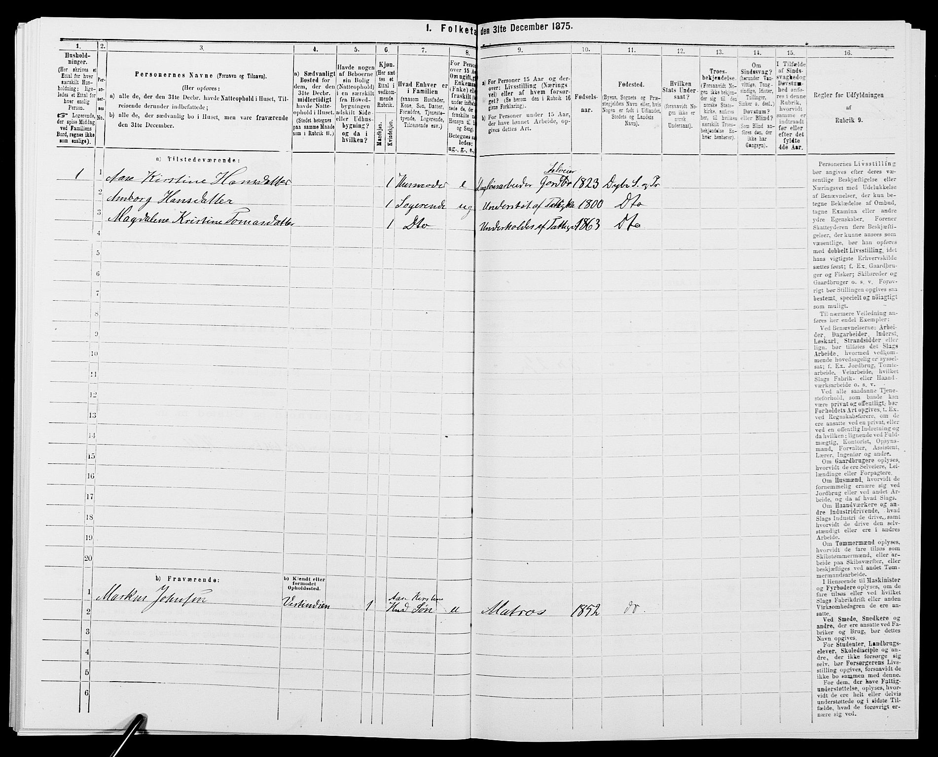 SAK, 1875 census for 0915P Dypvåg, 1875, p. 526