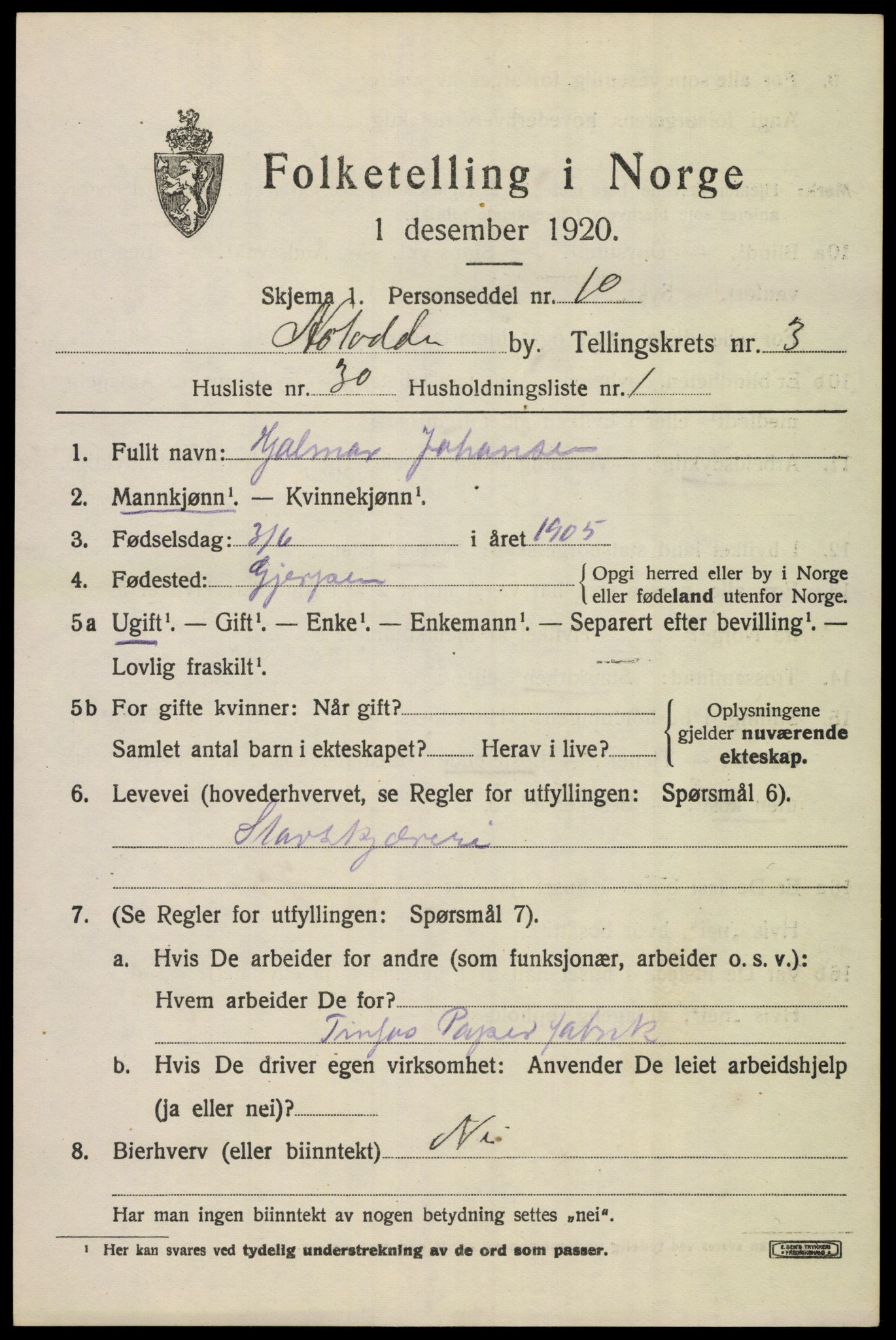 SAKO, 1920 census for Notodden, 1920, p. 8978