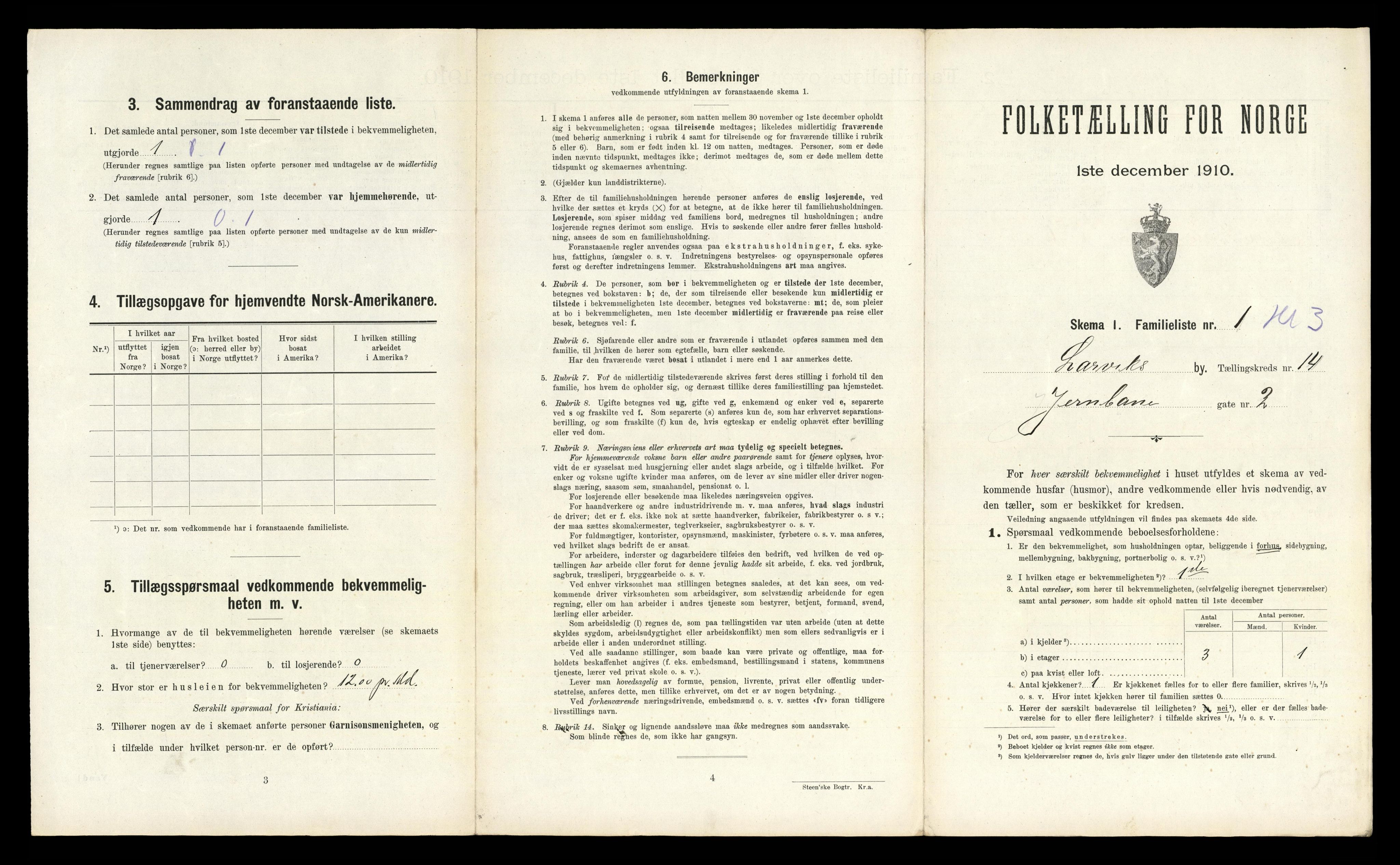 RA, 1910 census for Larvik, 1910, p. 4399