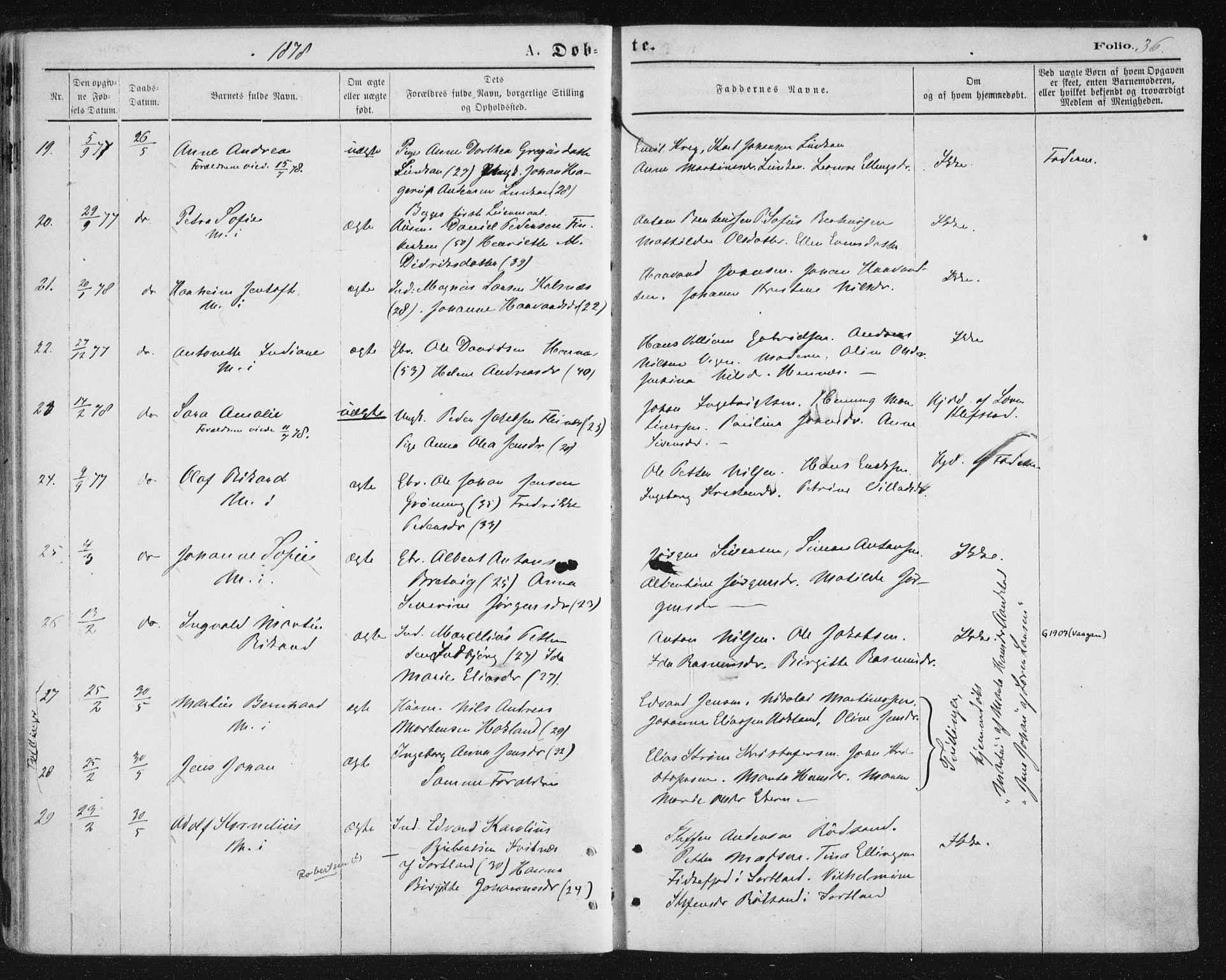 Ministerialprotokoller, klokkerbøker og fødselsregistre - Nordland, AV/SAT-A-1459/888/L1243: Parish register (official) no. 888A09, 1876-1879, p. 36