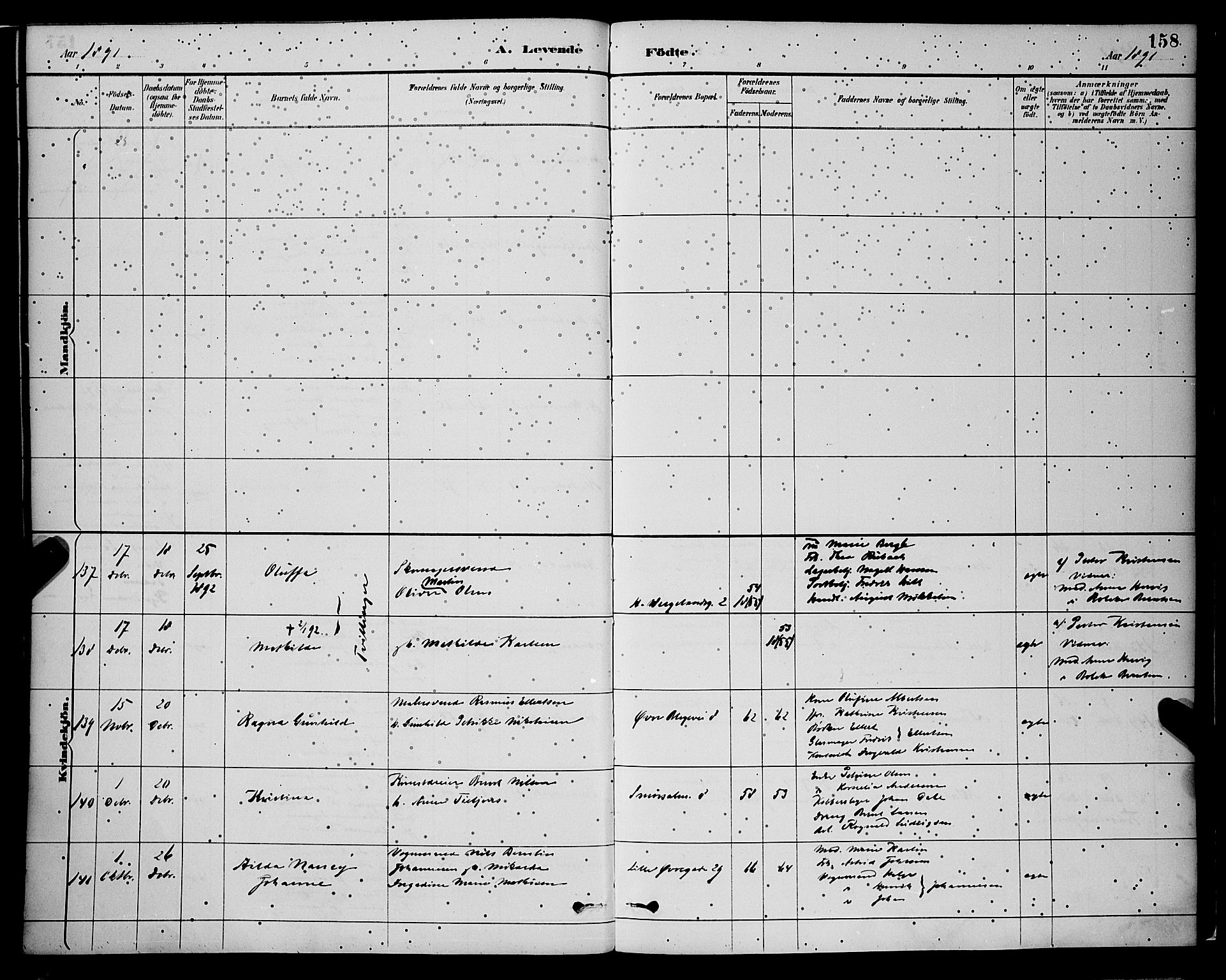 Korskirken sokneprestembete, SAB/A-76101/H/Hab: Parish register (copy) no. B 9, 1887-1896, p. 158
