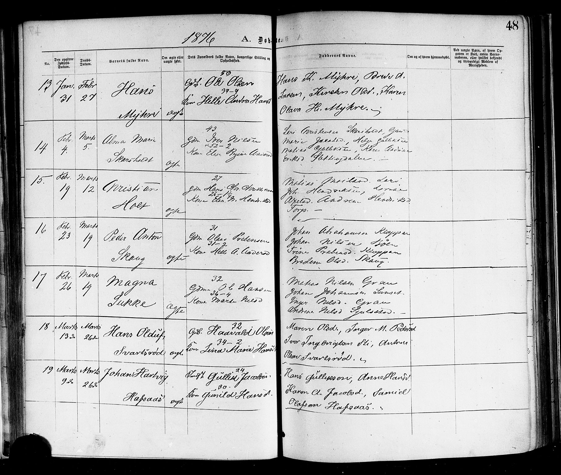 Andebu kirkebøker, SAKO/A-336/F/Fa/L0006: Parish register (official) no. 6, 1871-1878, p. 48