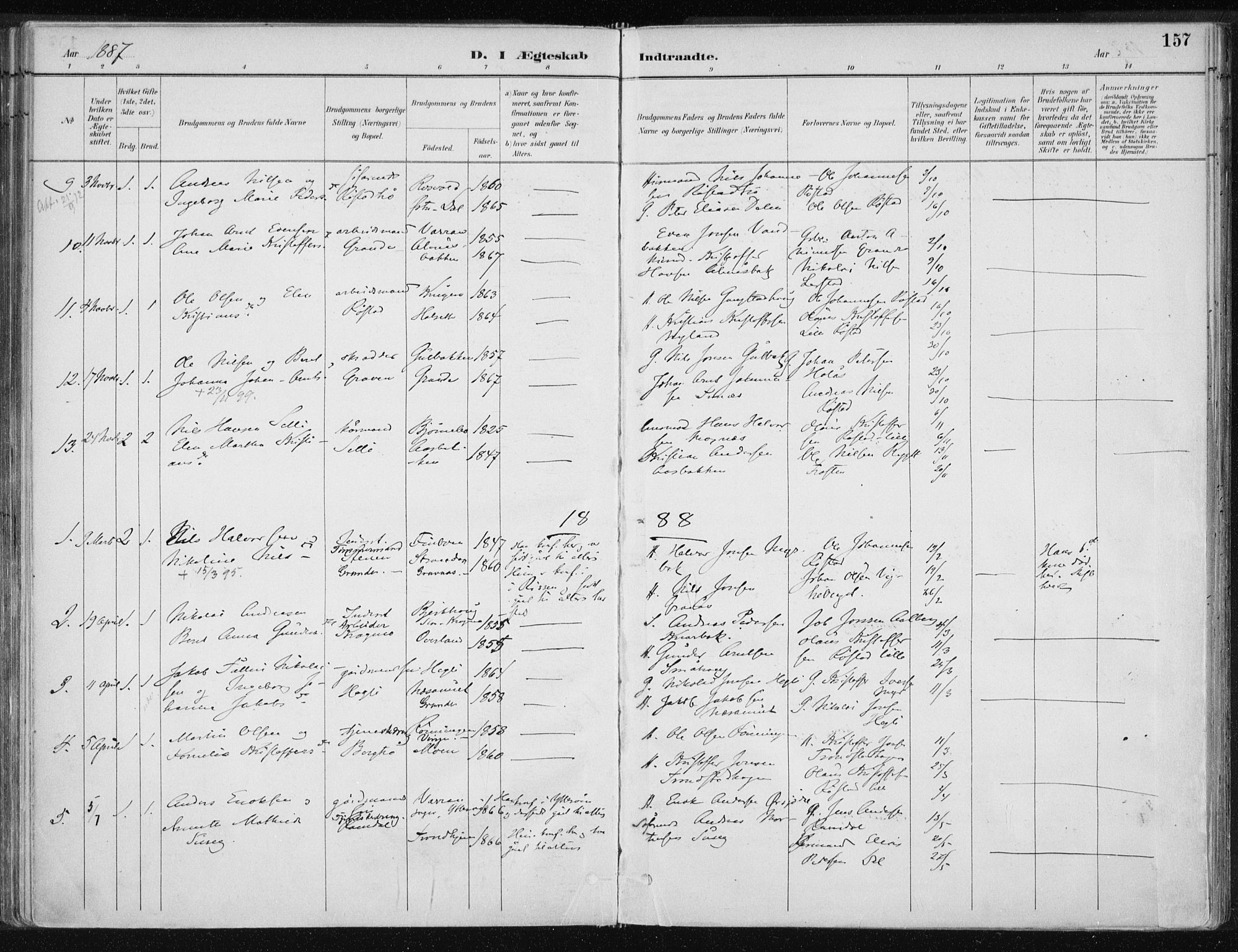 Ministerialprotokoller, klokkerbøker og fødselsregistre - Nord-Trøndelag, SAT/A-1458/701/L0010: Parish register (official) no. 701A10, 1883-1899, p. 157