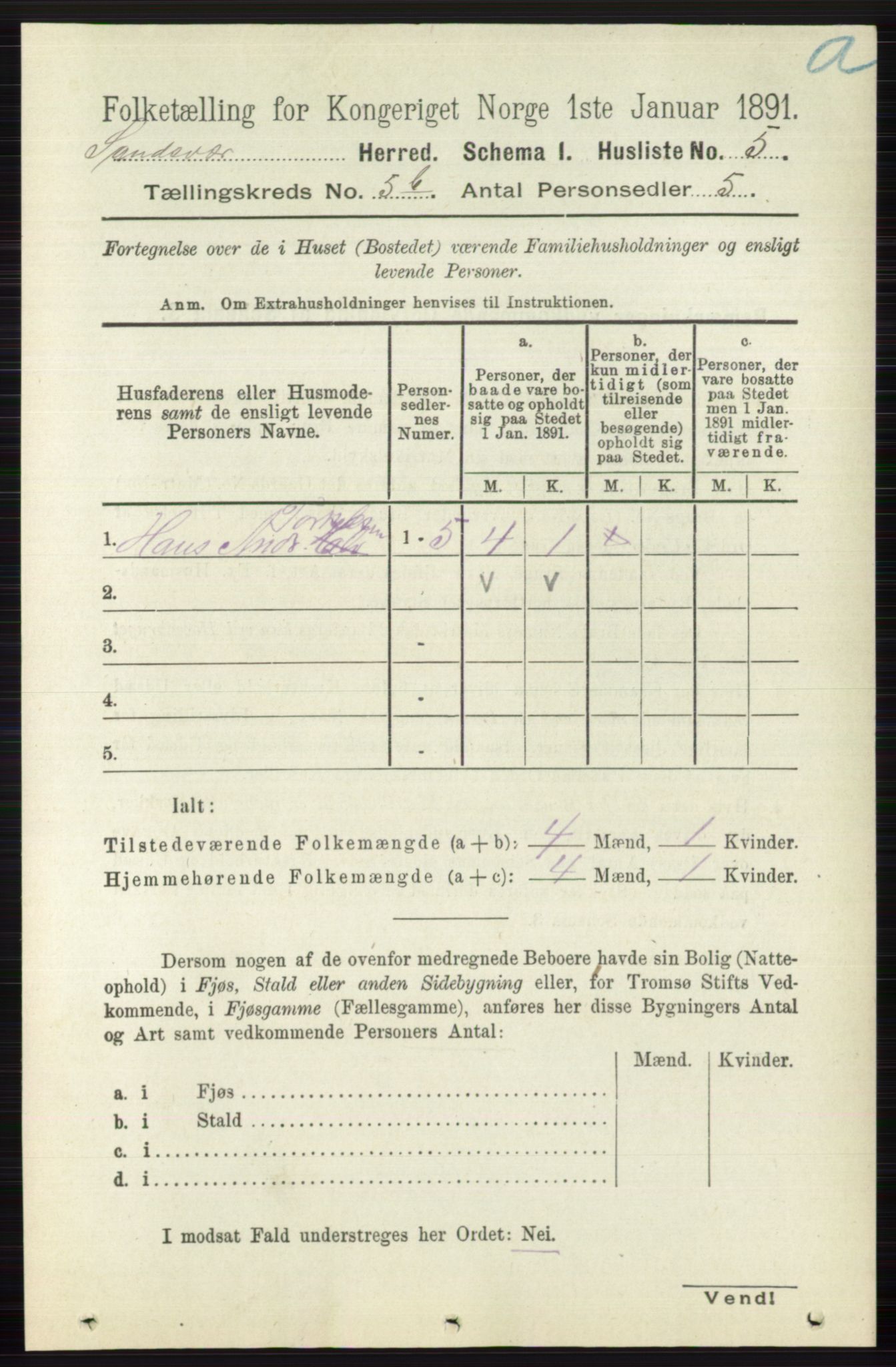 RA, 1891 census for 0629 Sandsvær, 1891, p. 2684