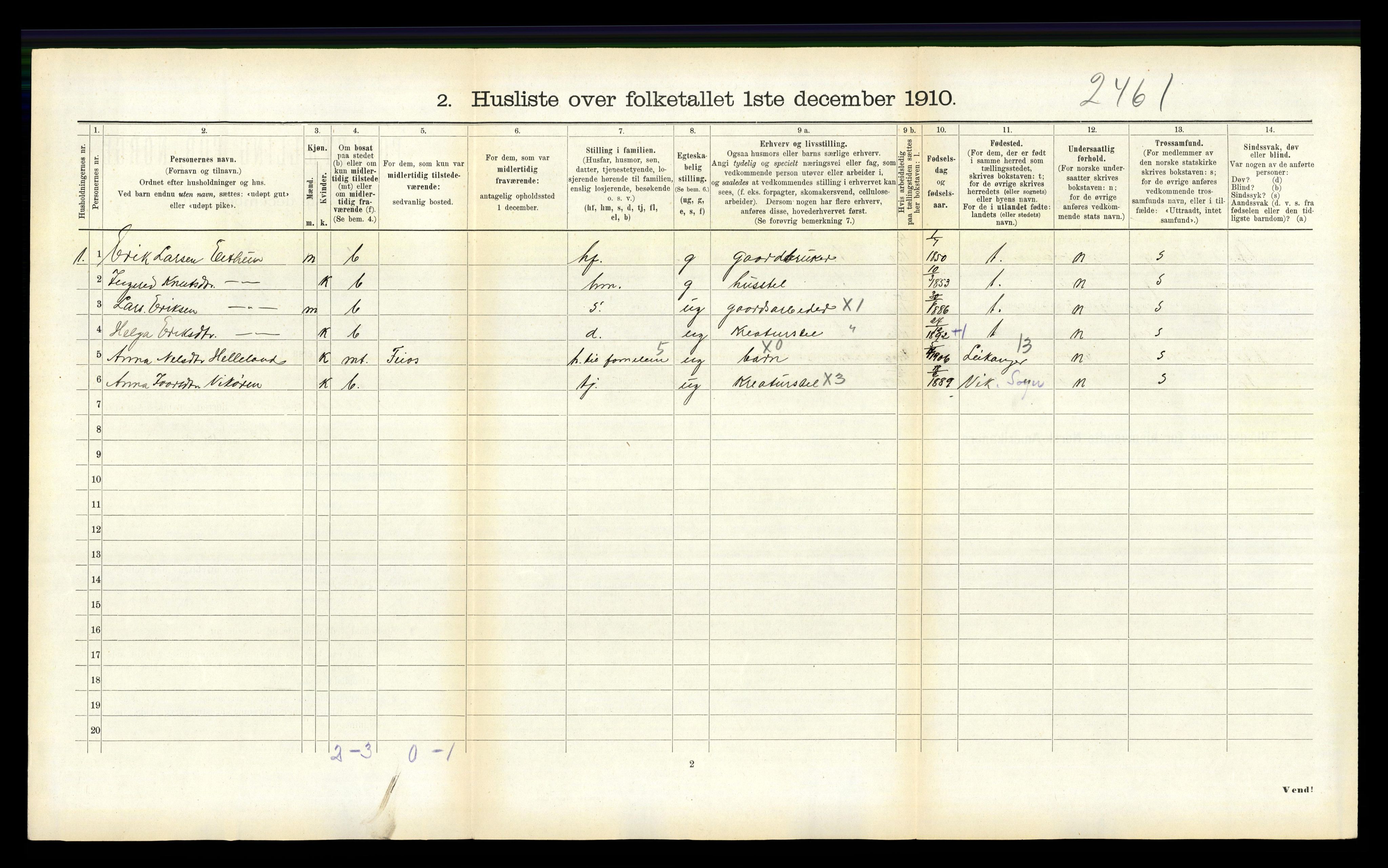 RA, 1910 census for Balestrand, 1910, p. 457