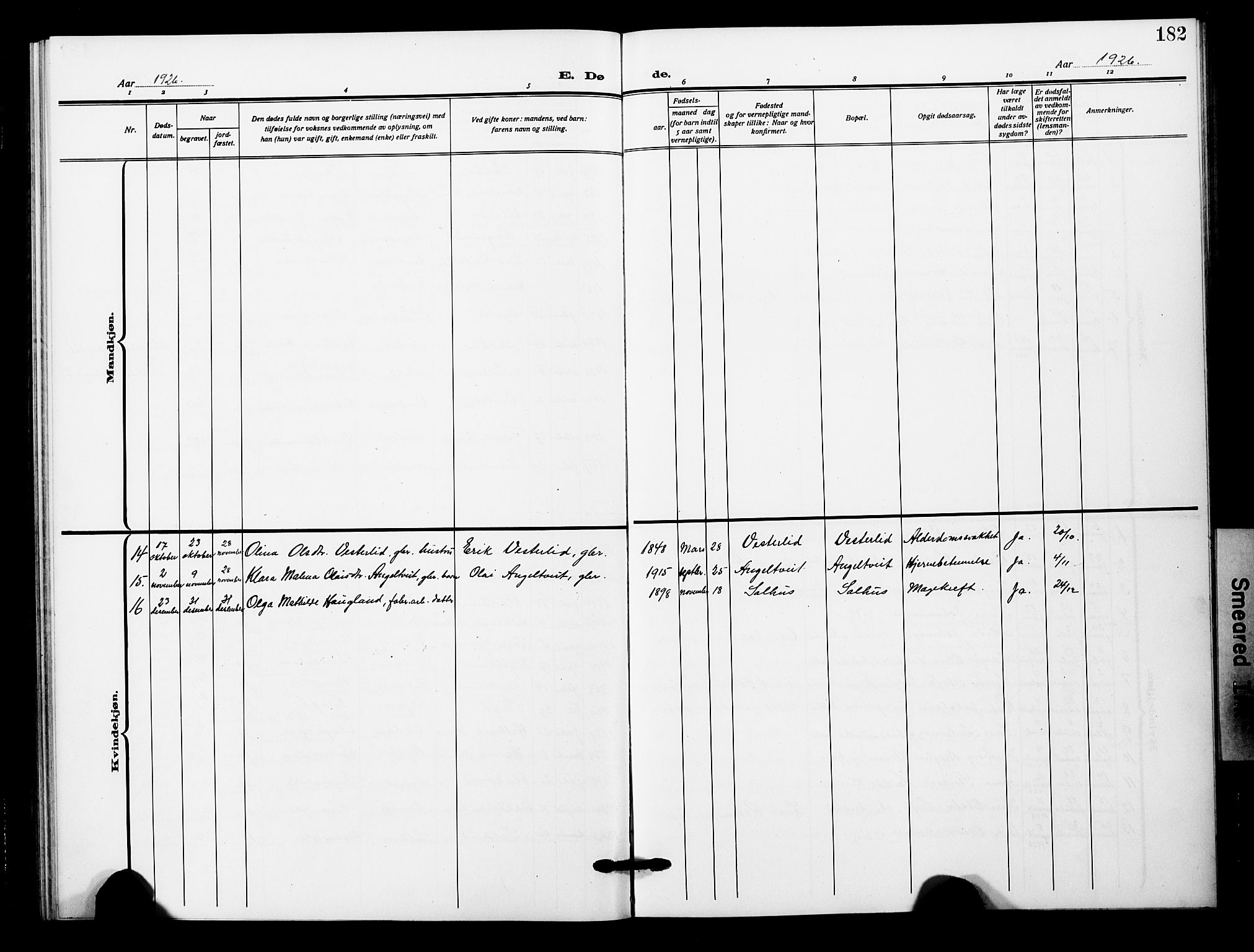 Åsane sokneprestembete, AV/SAB-A-79401/H/Hab: Parish register (copy) no. A 4, 1915-1927, p. 182