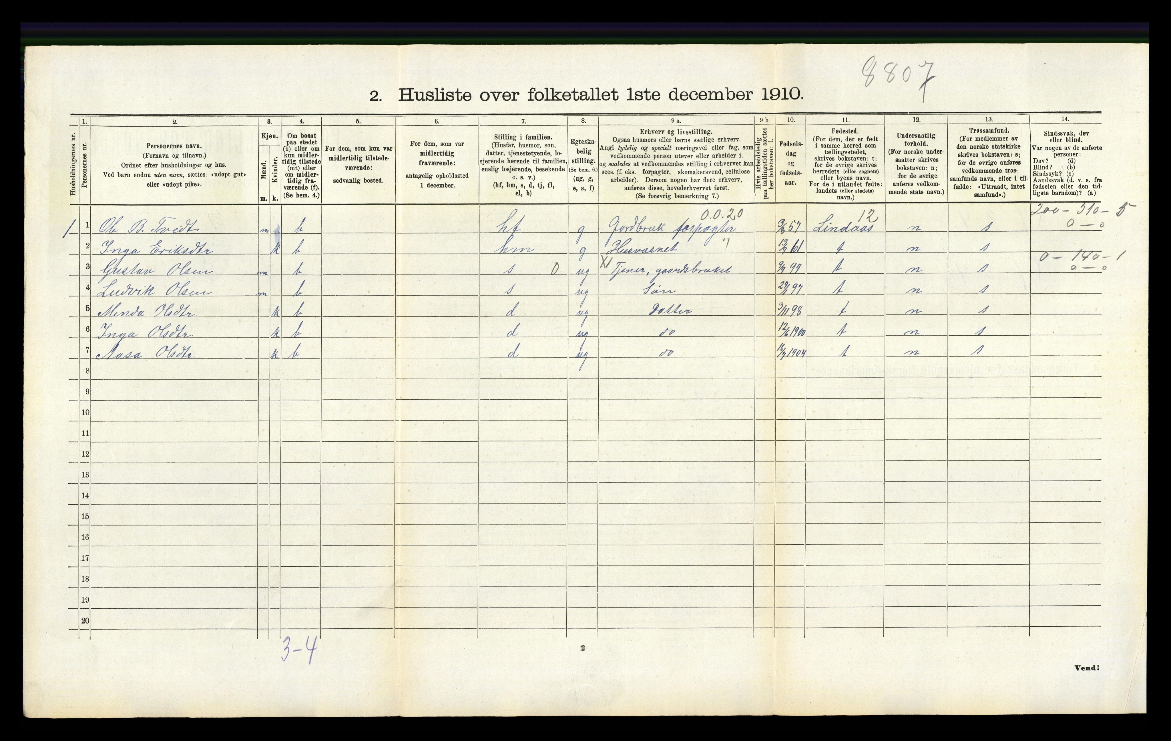 RA, 1910 census for Hamre, 1910, p. 193