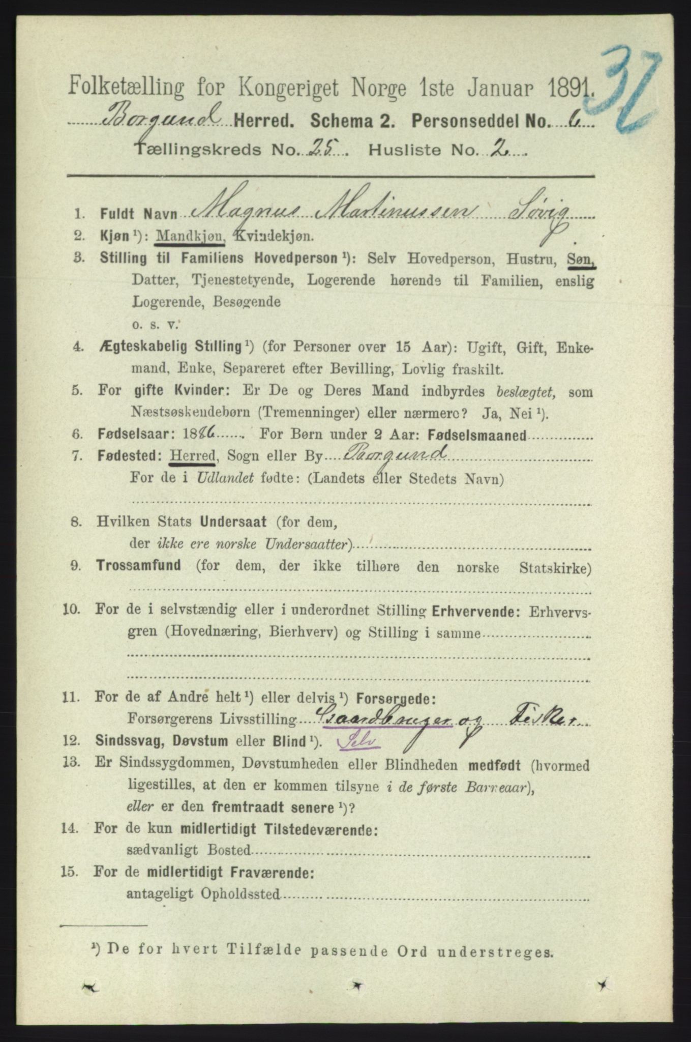 RA, 1891 census for 1531 Borgund, 1891, p. 7264