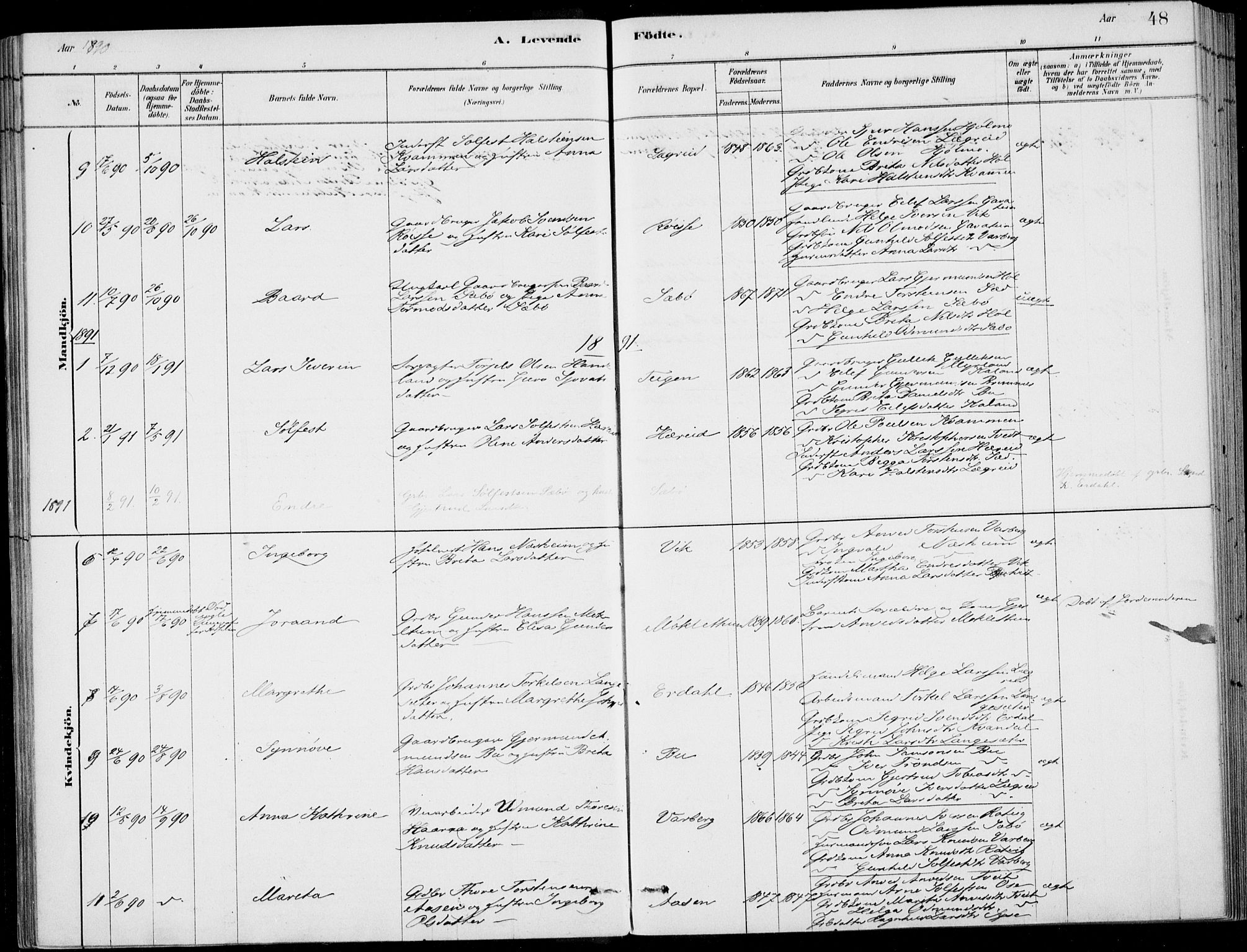 Ulvik sokneprestembete, SAB/A-78801/H/Haa: Parish register (official) no. D  1, 1878-1903, p. 48